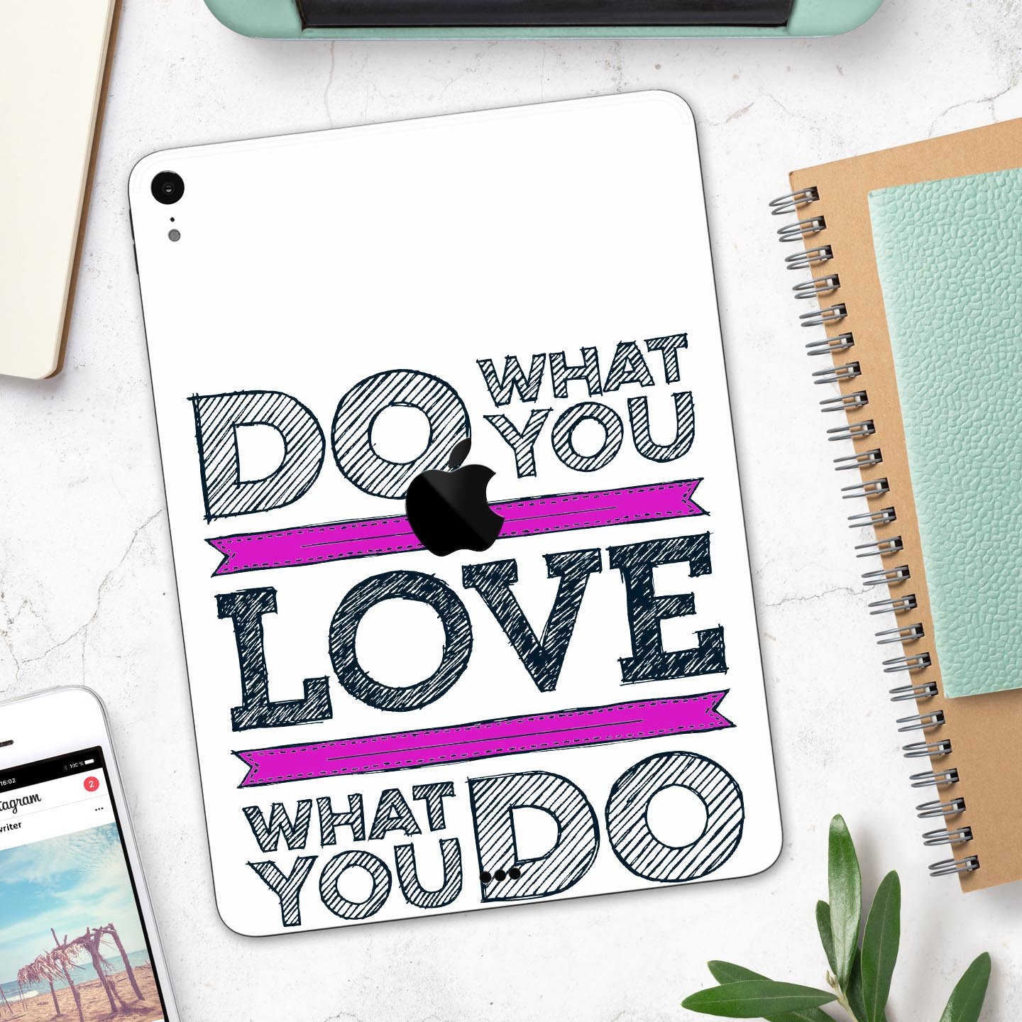 Full body skin decal for Apple iPad featuring the phrase 'Do What You Love What You Do', made from premium 3M materials.