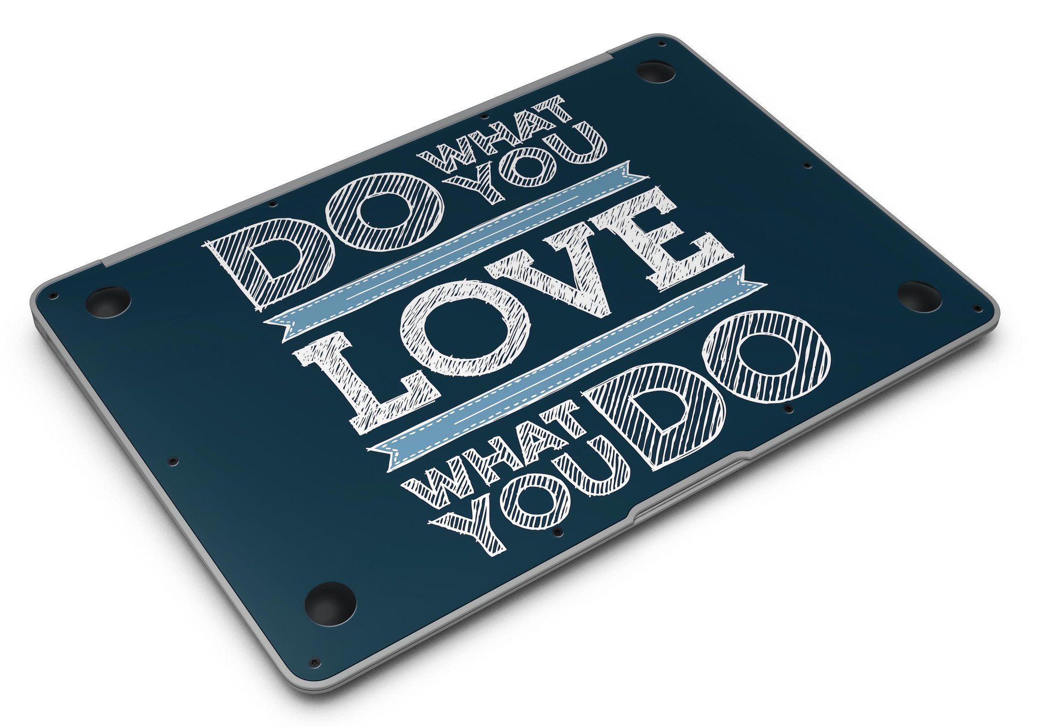 Stylish MacBook Air with 'Do What You Love What You Do' skin, showcasing a vibrant design and sleek finish.