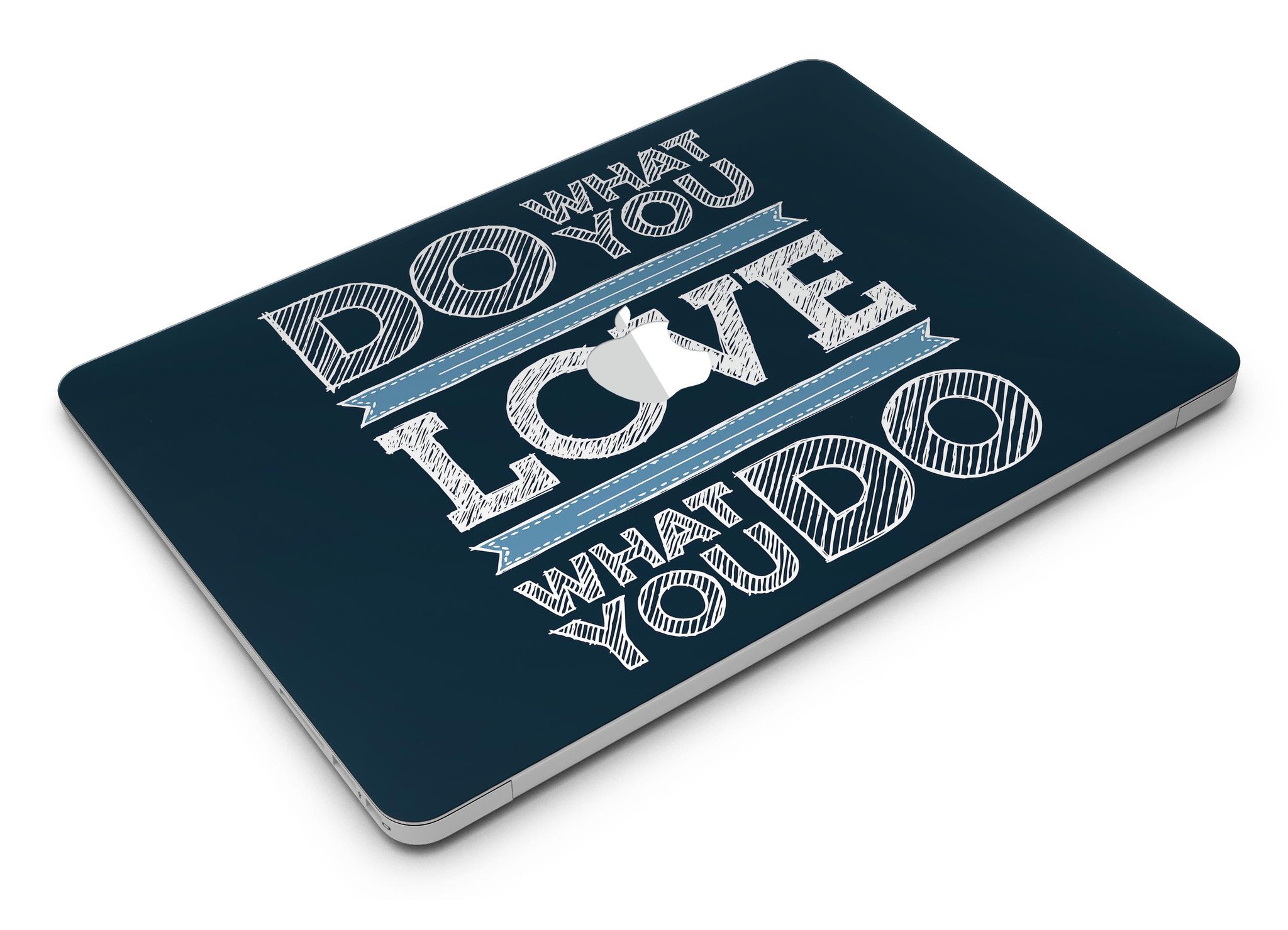 Stylish MacBook Air with 'Do What You Love What You Do' skin, showcasing a vibrant design and sleek finish.