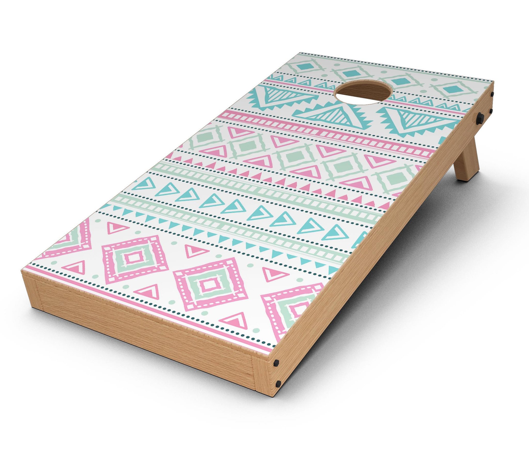 Doodle Aztec Pattern CornHole Board Skin Decal Kit showcasing vibrant colors and intricate designs, perfect for customizing Cornhole boards.