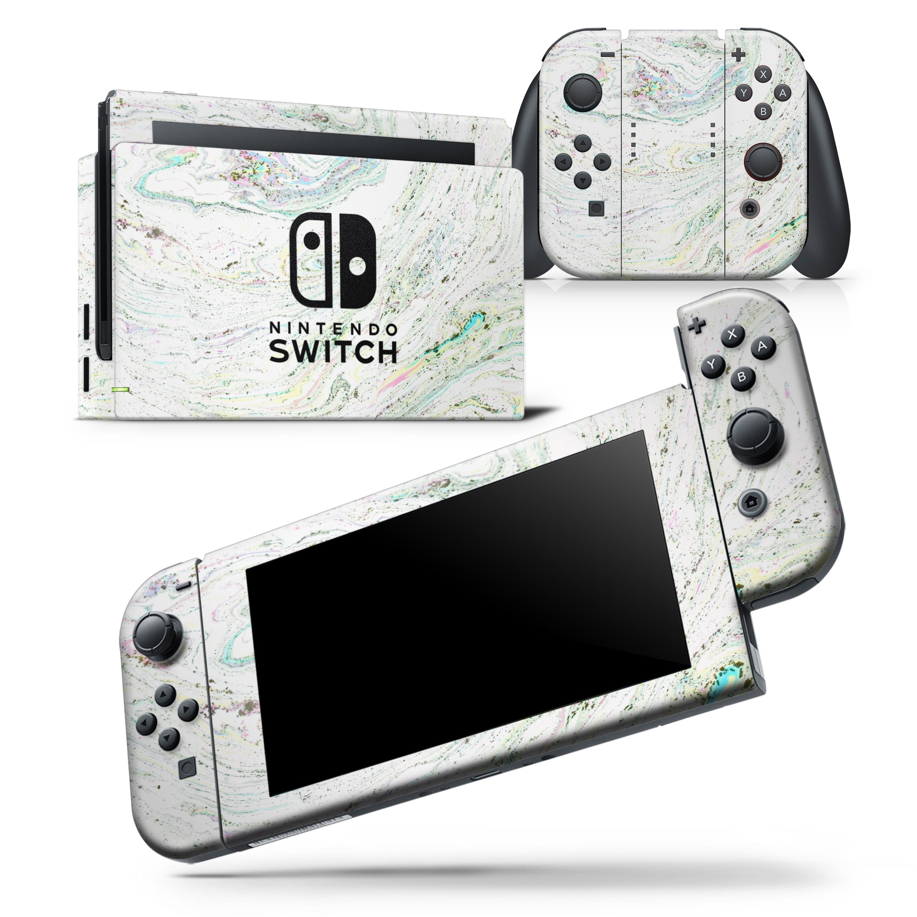 Dotted Mixtured Textured Marble skin wrap decal for Nintendo Switch, showcasing a stylish design that fits the console and controllers perfectly.