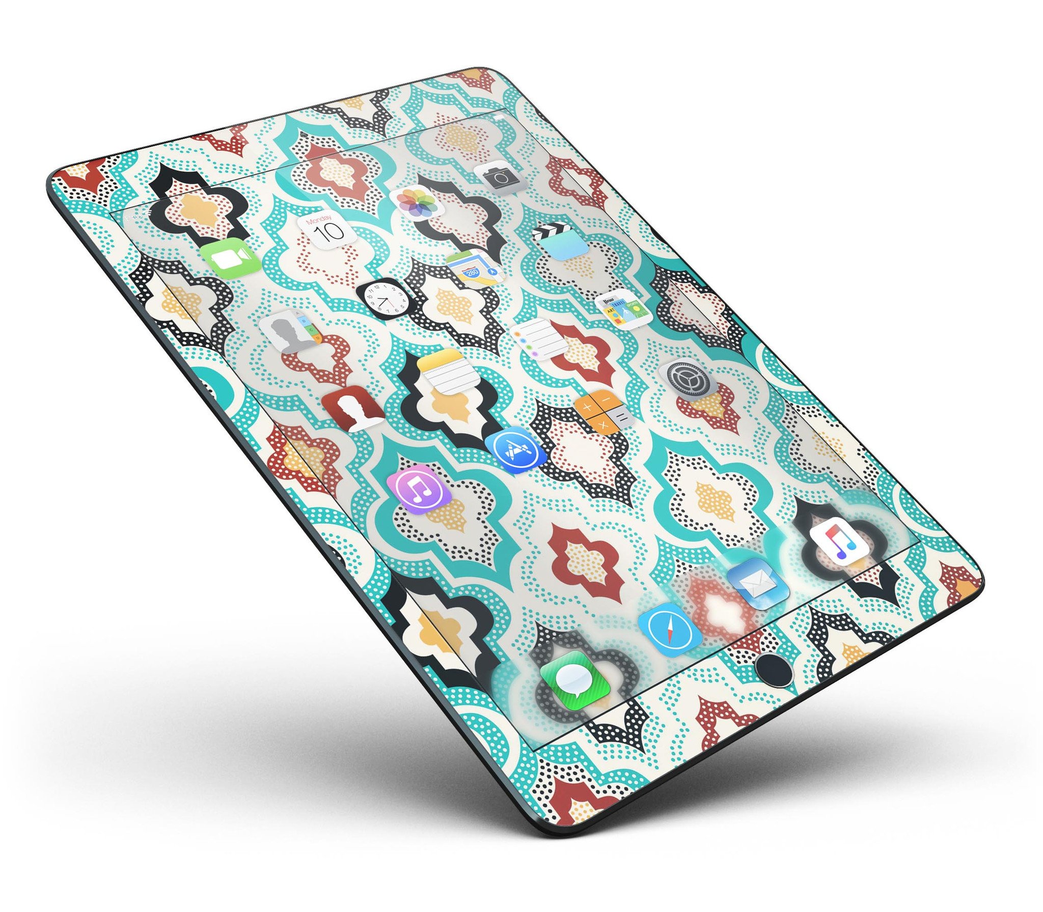 Dotted Moroccan pattern full body skin for iPad Pro, showcasing vibrant design and premium vinyl material.