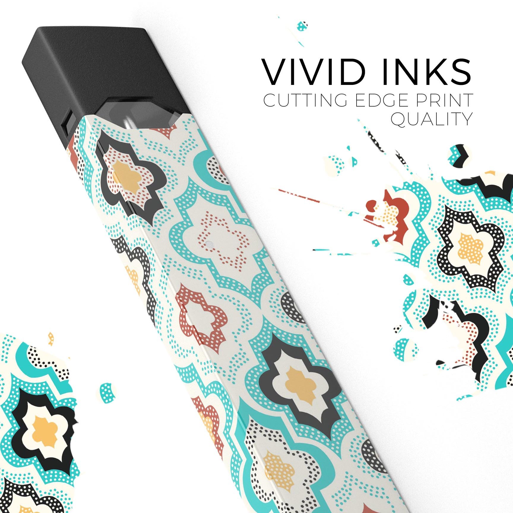 Dotted Moroccan pattern skin-wrap sticker for JUUL device, showcasing vibrant design and premium quality.
