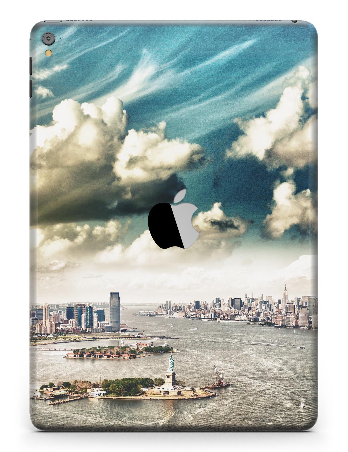 Drama NYC Full Body Skin for iPad Pro in glossy finish, showcasing vibrant design and precise cutouts for ports and buttons.