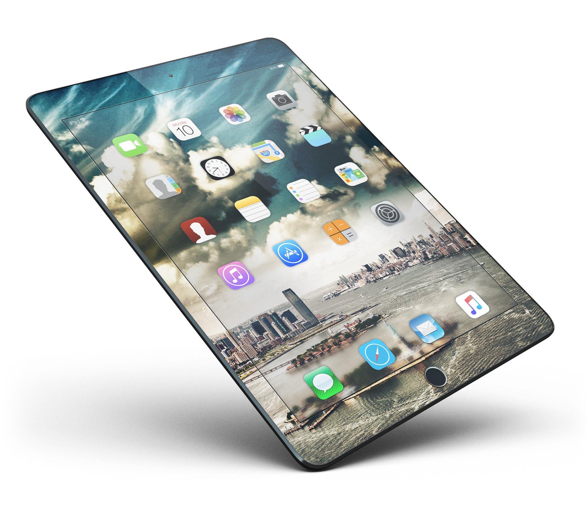 Drama NYC Full Body Skin for iPad Pro in glossy finish, showcasing vibrant design and precise cutouts for ports and buttons.