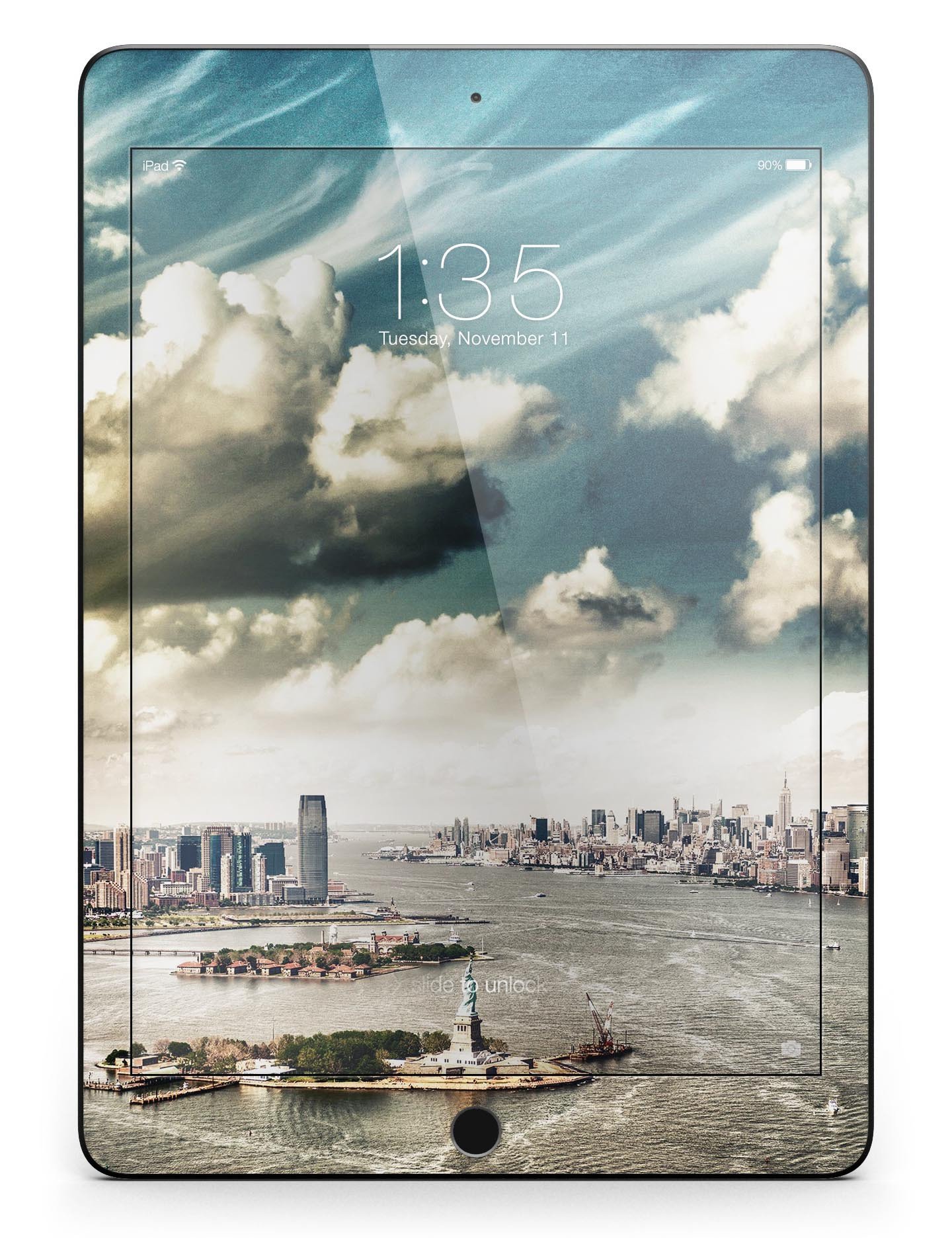 Drama NYC Full Body Skin for iPad Pro in glossy finish, showcasing vibrant design and precise cutouts for ports and buttons.