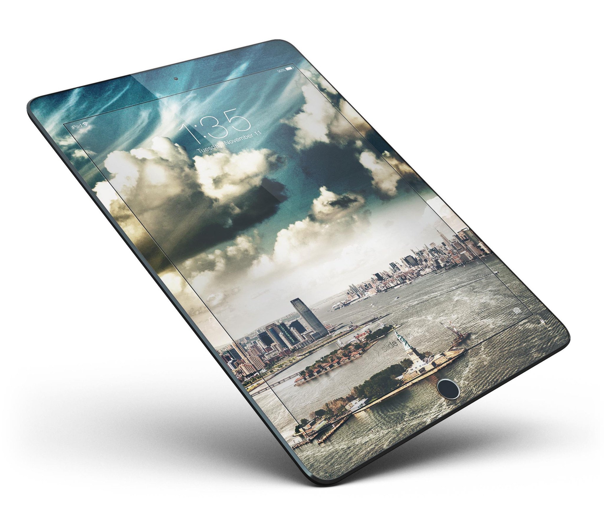 Drama NYC Full Body Skin for iPad Pro in glossy finish, showcasing vibrant design and precise cutouts for ports and buttons.
