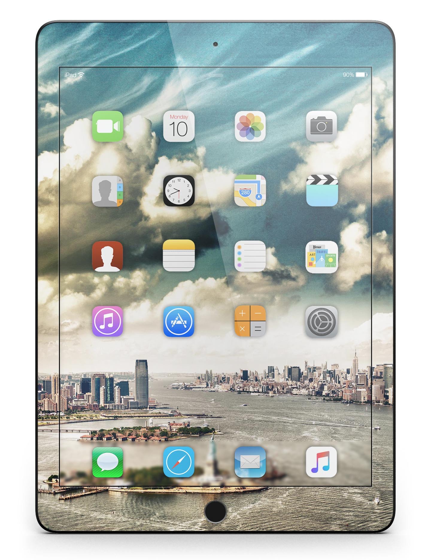 Drama NYC Full Body Skin for iPad Pro in glossy finish, showcasing vibrant design and precise cutouts for ports and buttons.