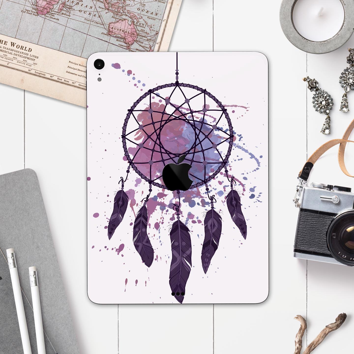 Dreamcatcher Splatter Full Body Skin Decal for Apple iPad Pro, showcasing vibrant colors and intricate design.