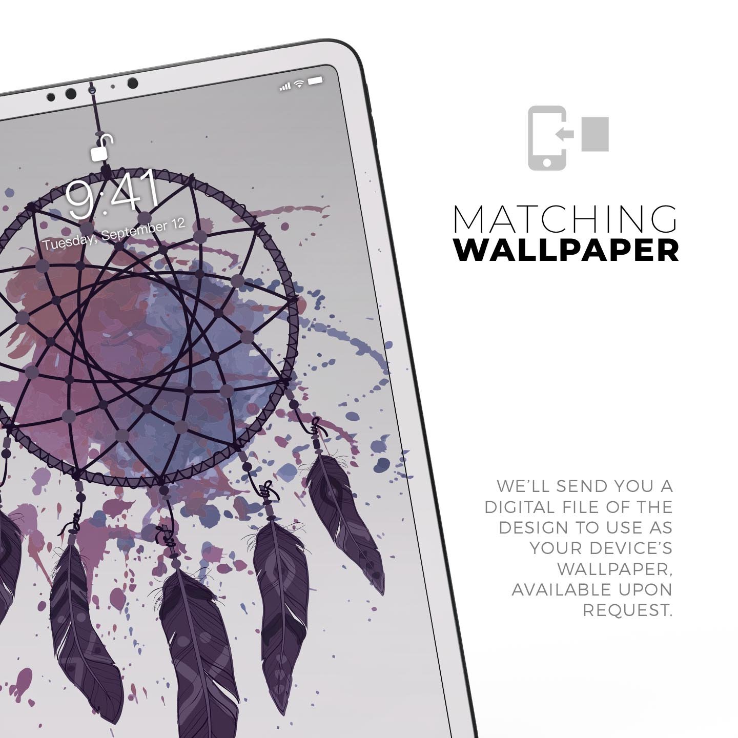 Dreamcatcher Splatter Full Body Skin Decal for Apple iPad Pro, showcasing vibrant colors and intricate design.