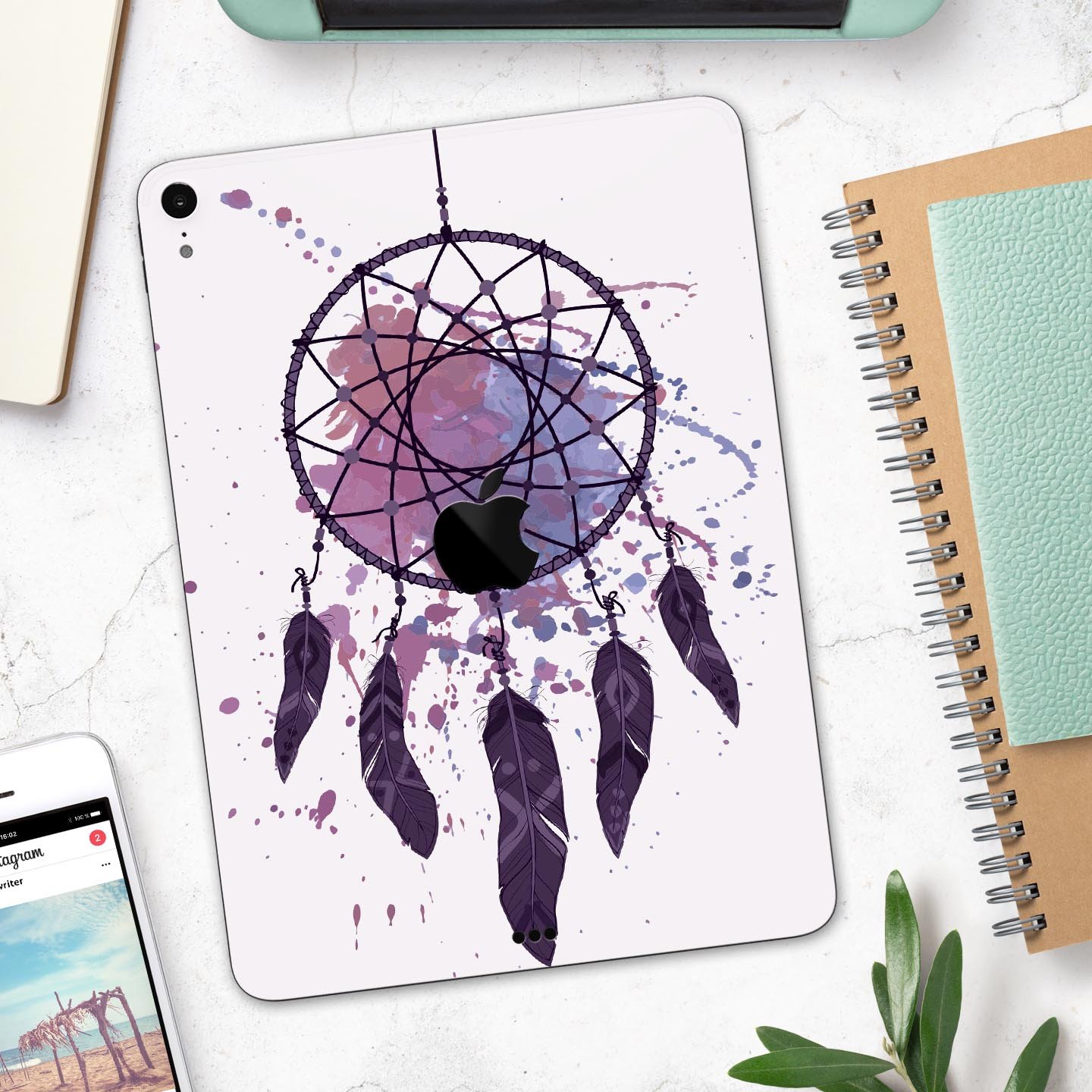 Dreamcatcher Splatter Full Body Skin Decal for Apple iPad Pro, showcasing vibrant colors and intricate design.