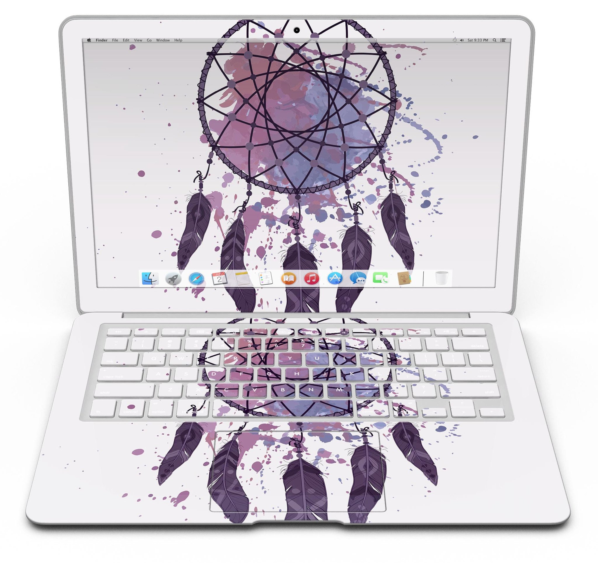 Dreamcatcher Splatter MacBook Air Skin Kit showcasing vibrant splatter design on a sleek MacBook Air.