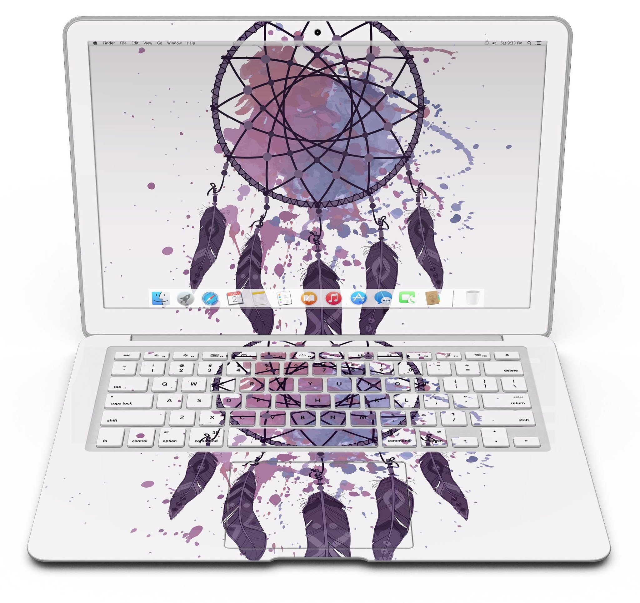 Dreamcatcher Splatter MacBook Air Skin Kit showcasing vibrant splatter design on a sleek MacBook Air.