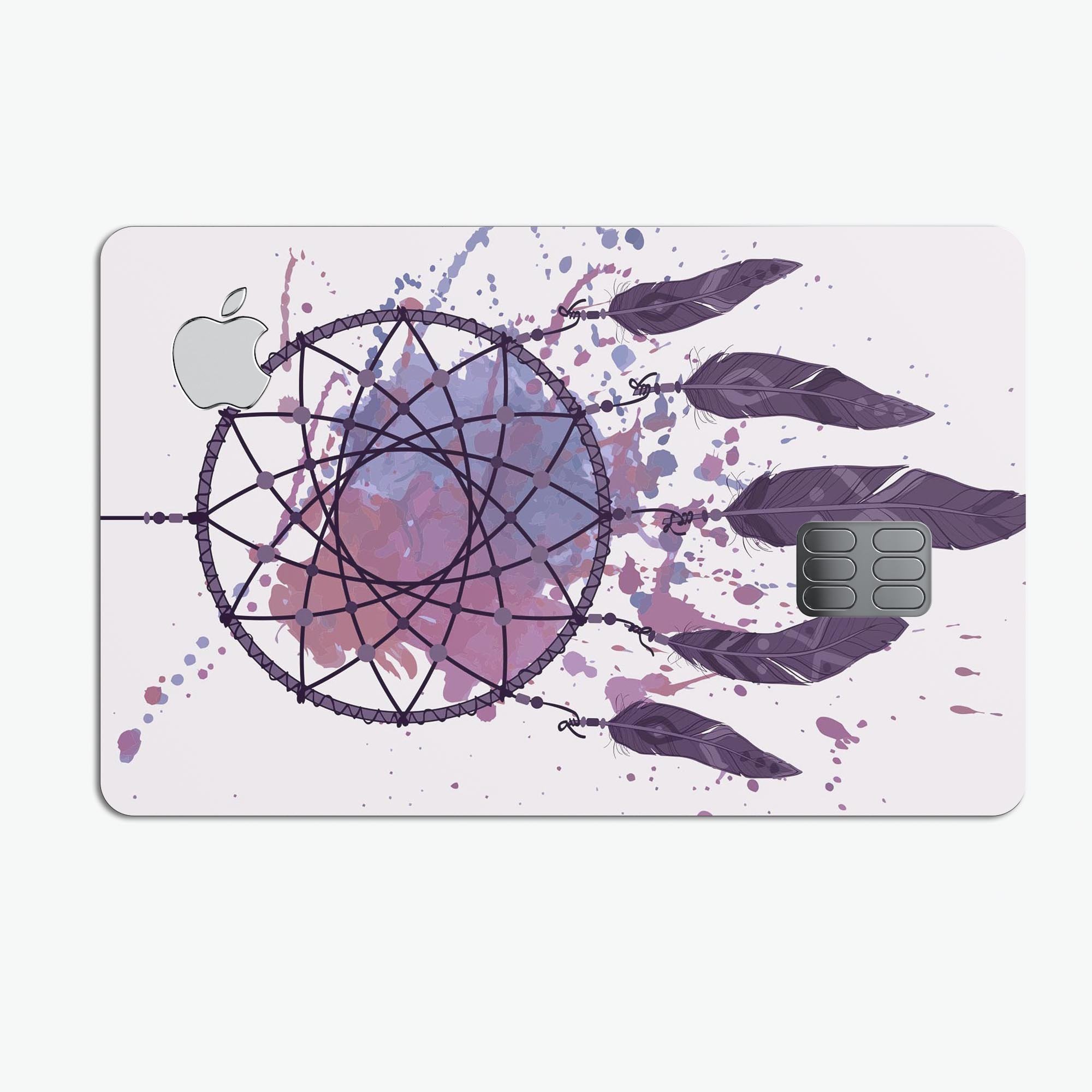Dreamcatcher Splatter decal skin for Apple Card, showcasing vibrant colors and premium vinyl material.