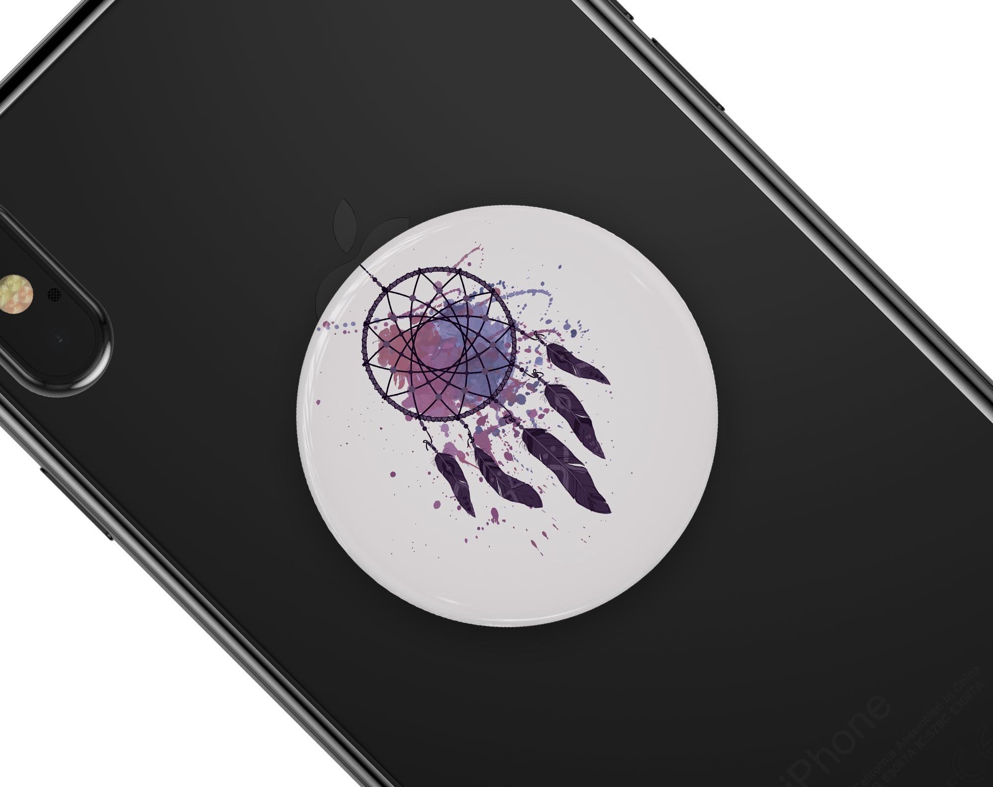 Dreamcatcher Splatter Skin Kit for PopSockets featuring vibrant colors and unique design on a smartphone grip.