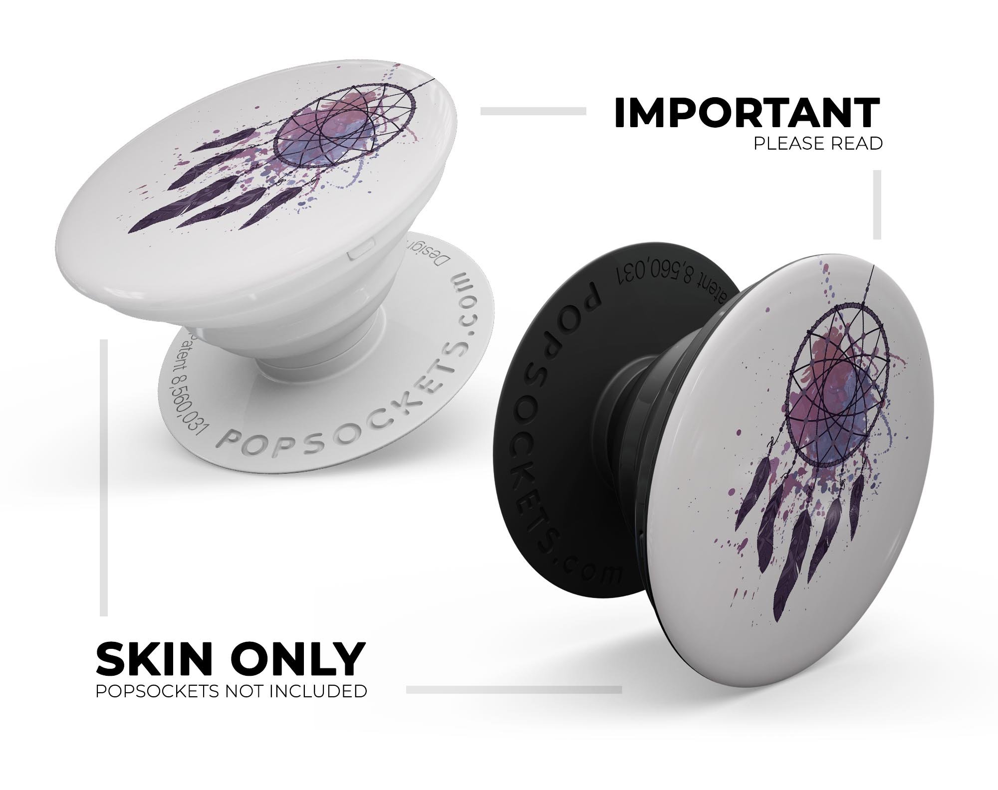 Dreamcatcher Splatter Skin Kit for PopSockets featuring vibrant colors and unique design on a smartphone grip.
