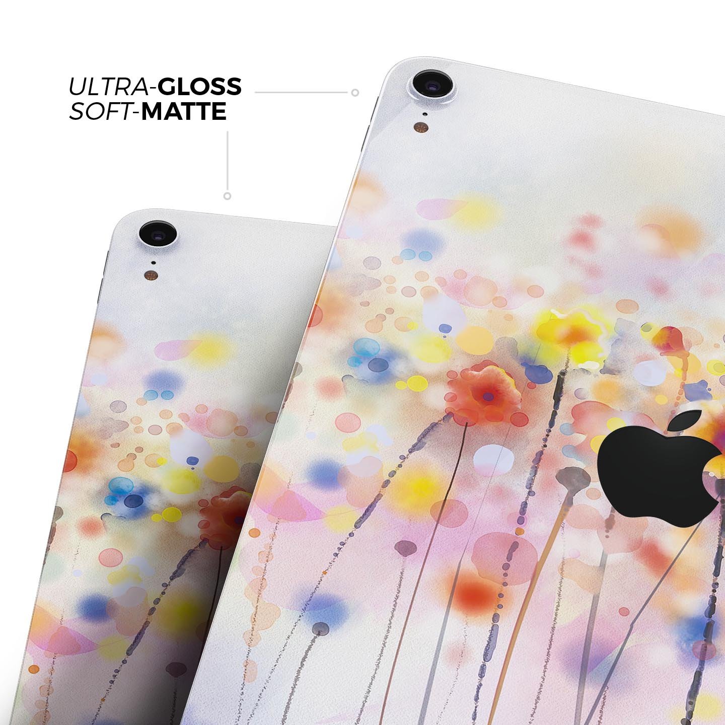 Drizzle Watercolor Flowers V1 skin decal for Apple device, showcasing vibrant floral design and premium 3M material.