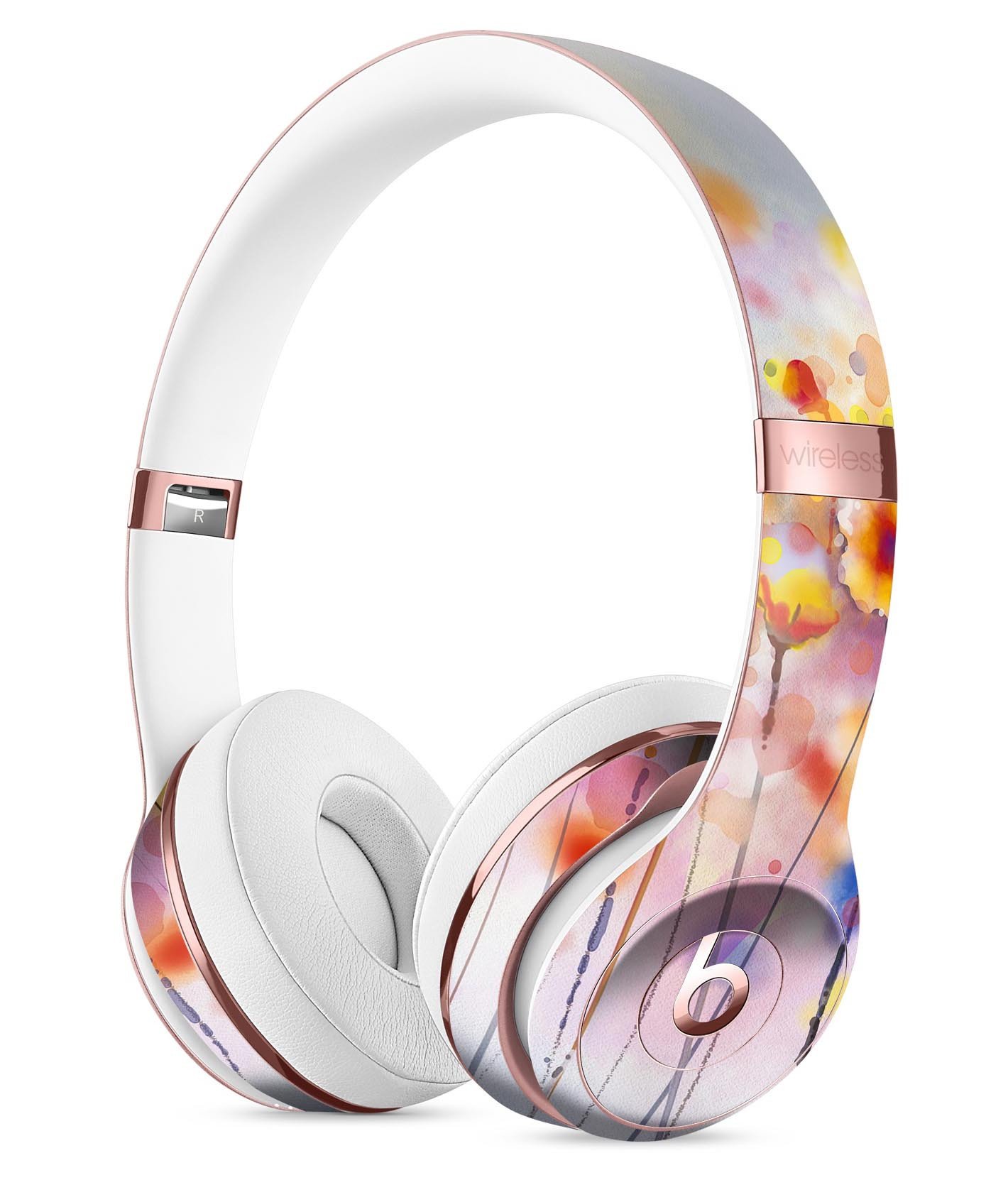 Drizzle Watercolor Flowers V1 Skin Kit for Beats by Dre Solo 3 Wireless Headphones, showcasing vibrant floral design.
