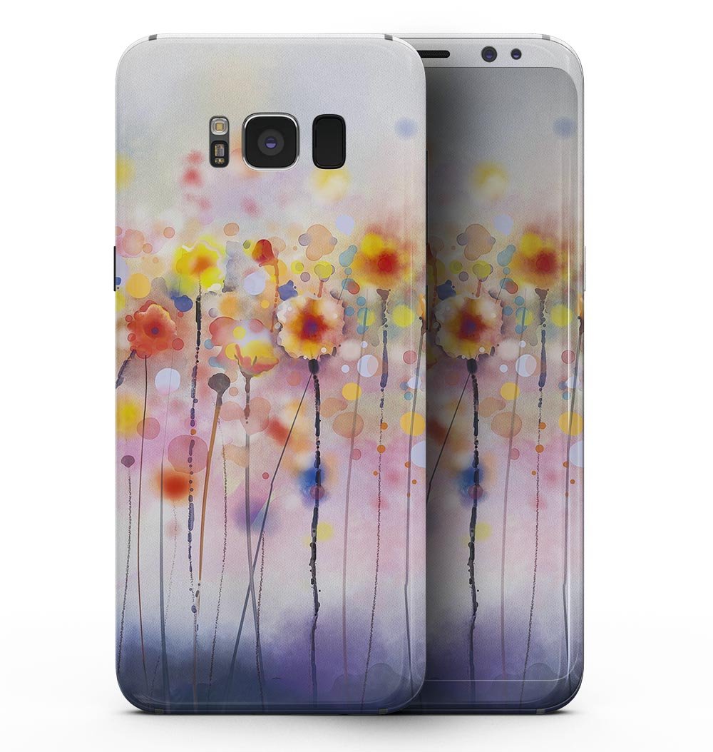 Drizzle Watercolor Flowers V1 skin for Samsung Galaxy S8, showcasing vibrant floral design on a sleek device.