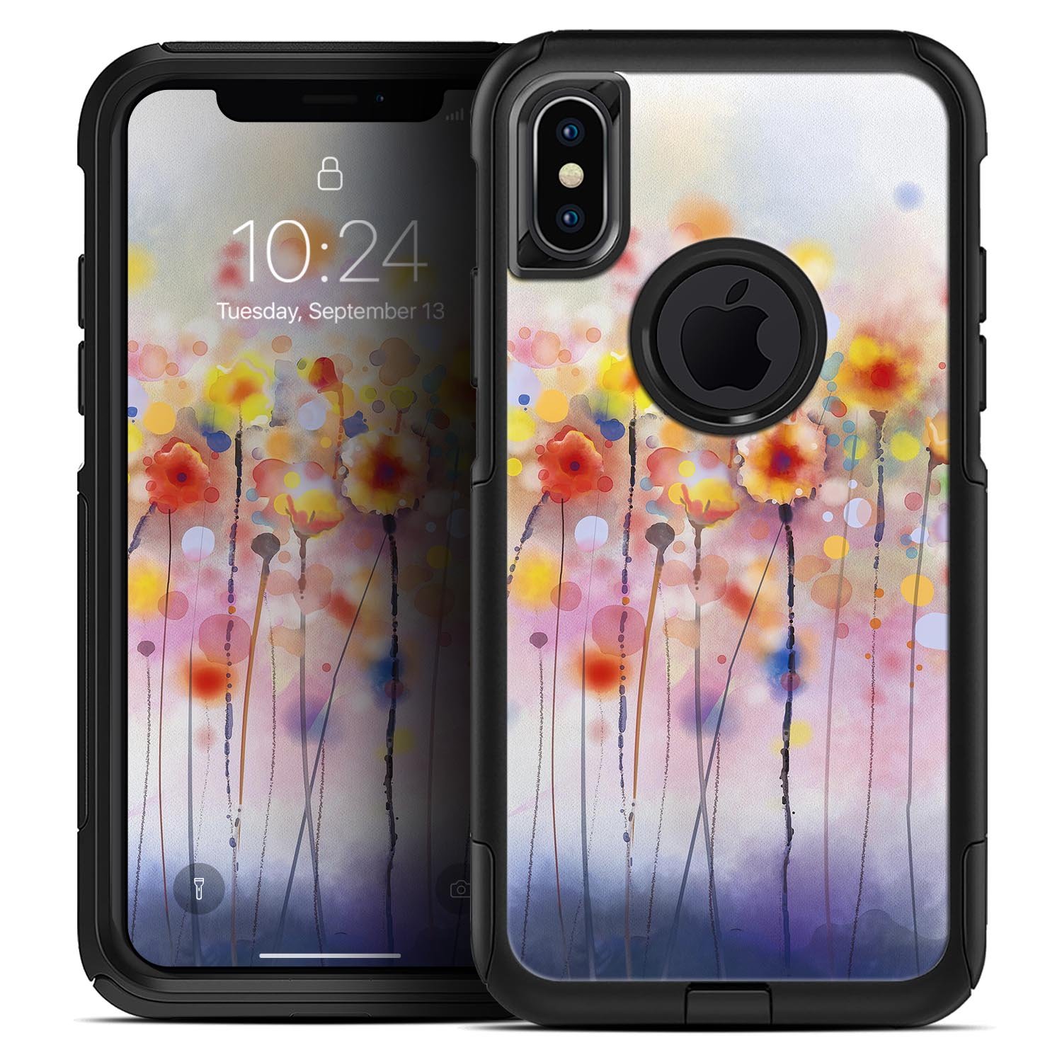 Drizzle Watercolor Flowers V1 Skin Kit for iPhone OtterBox Cases featuring vibrant floral design and premium quality finish.