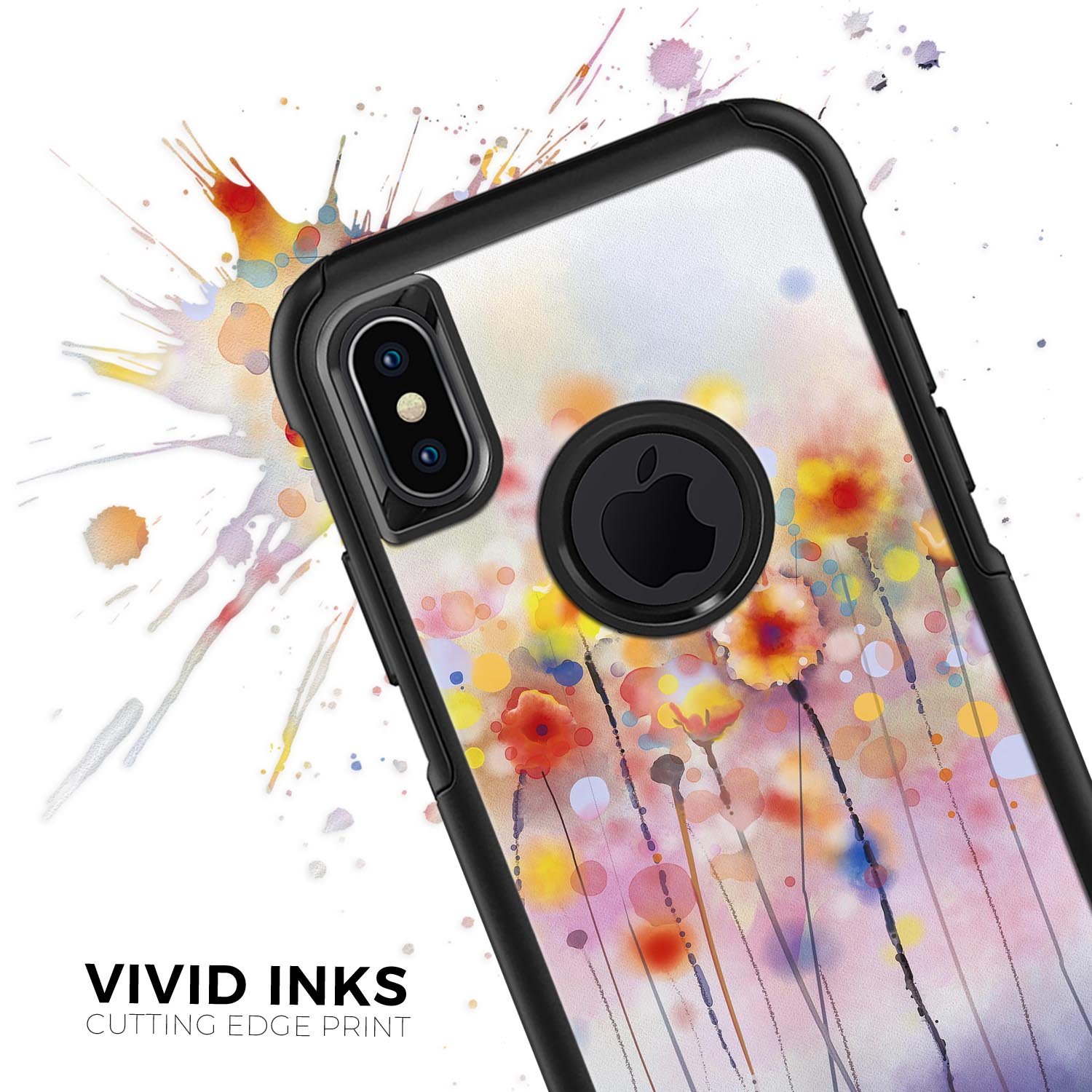 Drizzle Watercolor Flowers V1 Skin Kit for iPhone OtterBox Cases featuring vibrant floral design and premium quality finish.