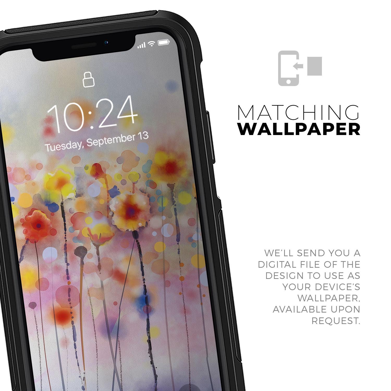 Drizzle Watercolor Flowers V1 Skin Kit for iPhone OtterBox Cases featuring vibrant floral design and premium quality finish.