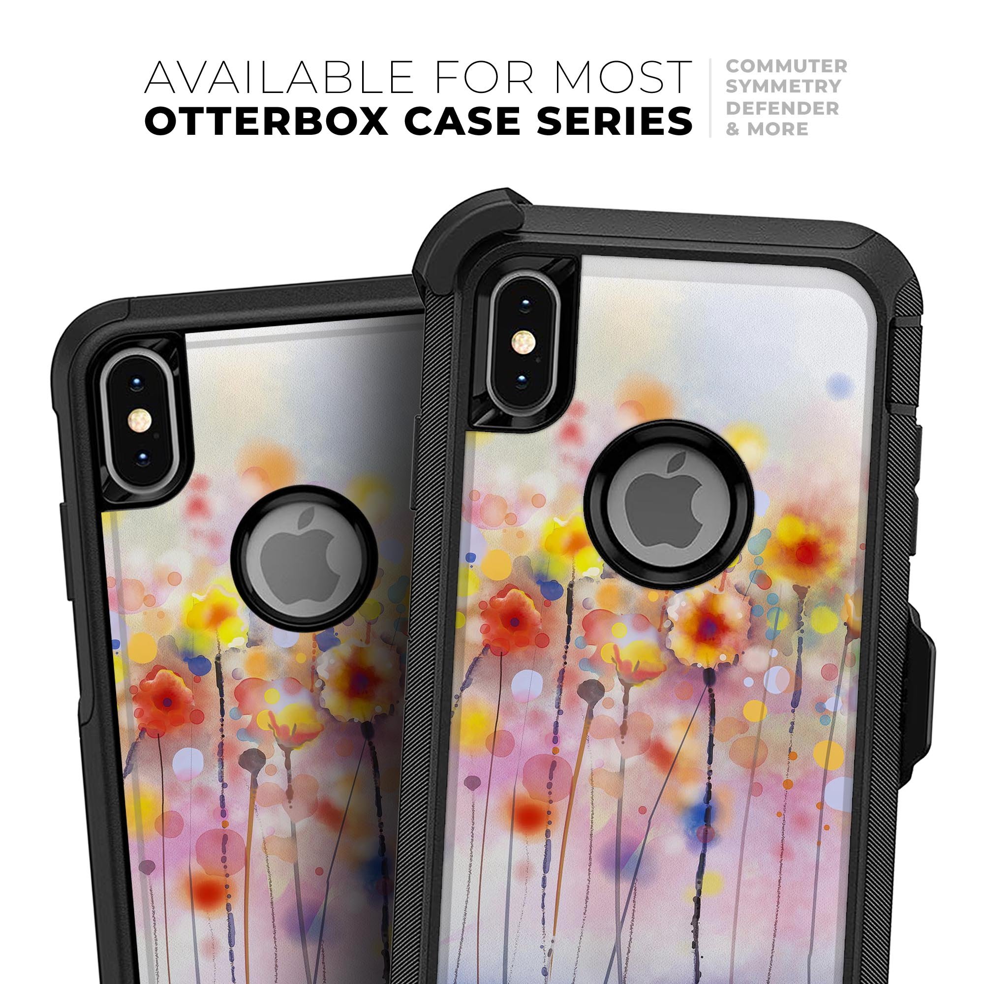 Drizzle Watercolor Flowers V1 Skin Kit for iPhone OtterBox Cases featuring vibrant floral design and premium quality finish.
