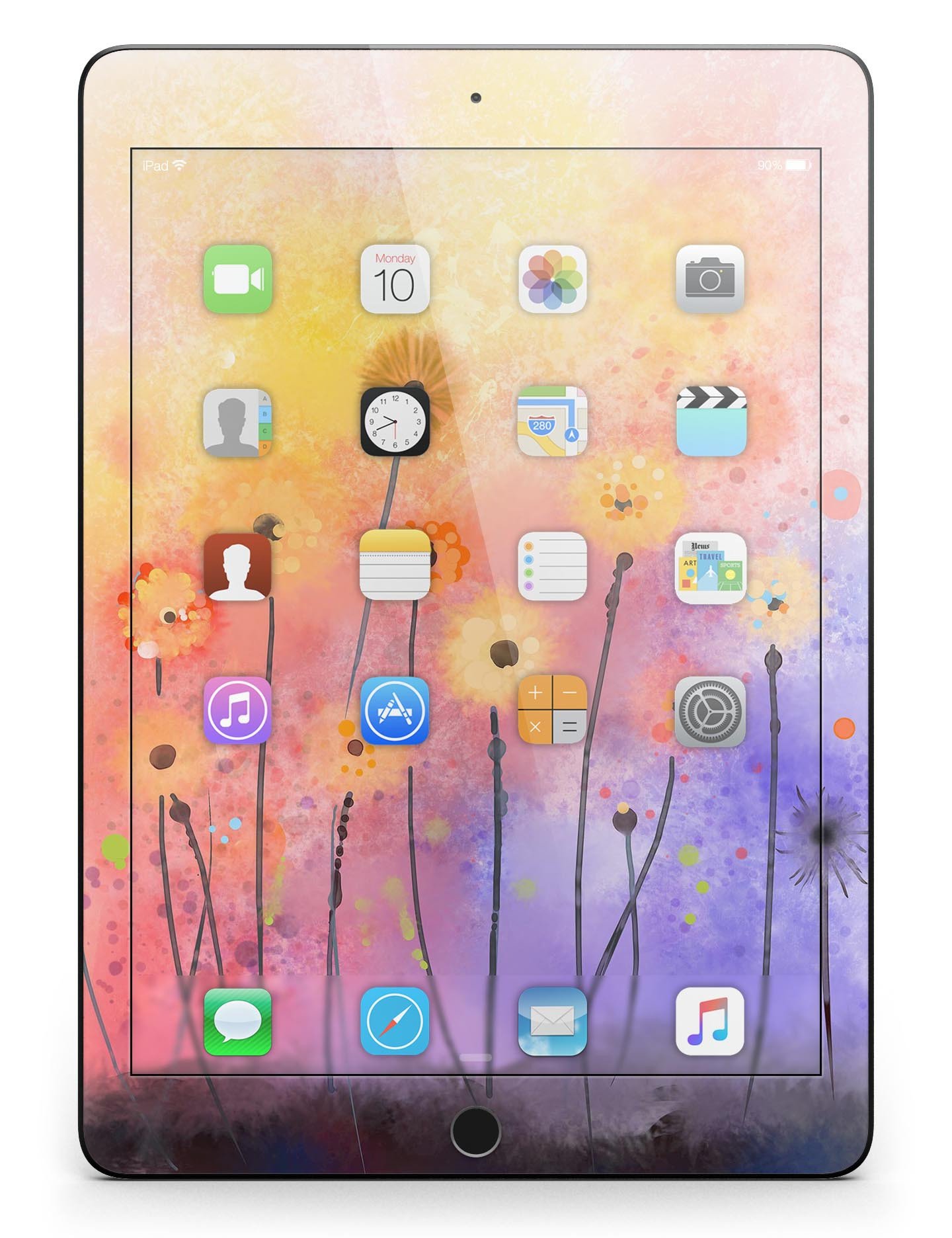 Drizzle Watercolor Flowers V2 Full Body Skin for iPad Pro, showcasing vibrant floral design and premium vinyl material.
