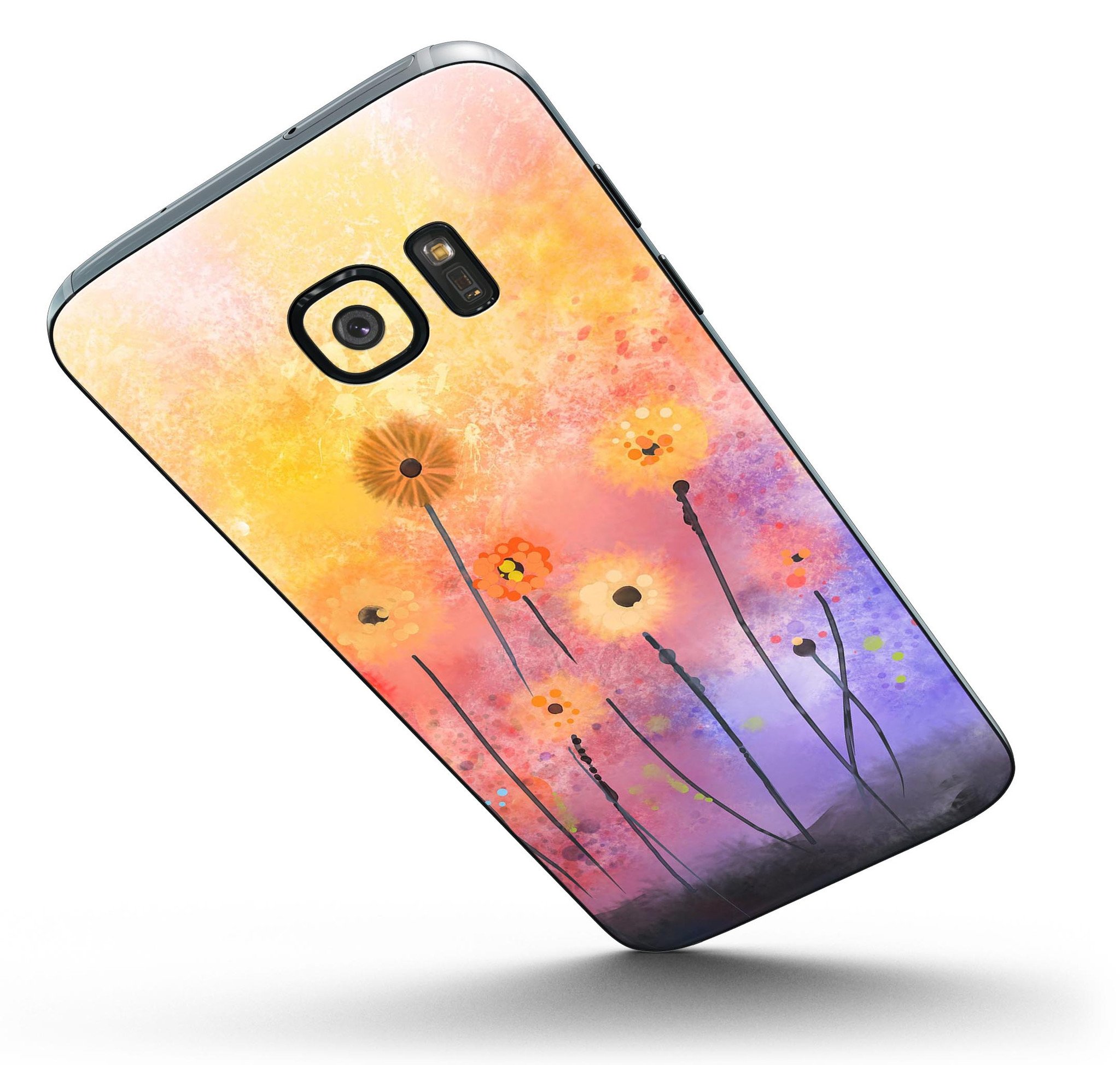 Drizzle Watercolor Flowers V2 skin for Samsung Galaxy S7/S7 Edge, showcasing vibrant floral design and premium vinyl material.