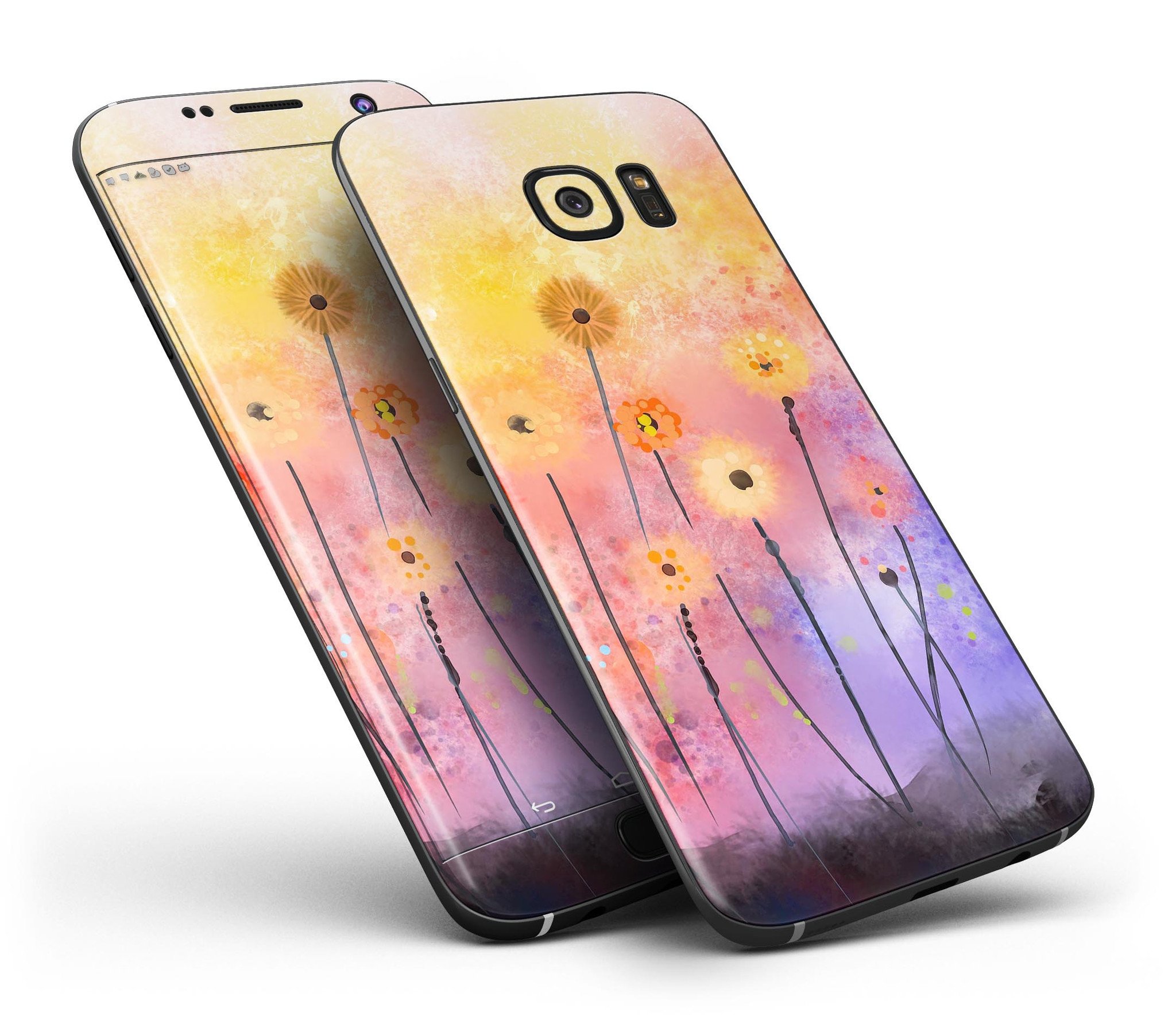 Drizzle Watercolor Flowers V2 skin for Samsung Galaxy S7/S7 Edge, showcasing vibrant floral design and premium vinyl material.