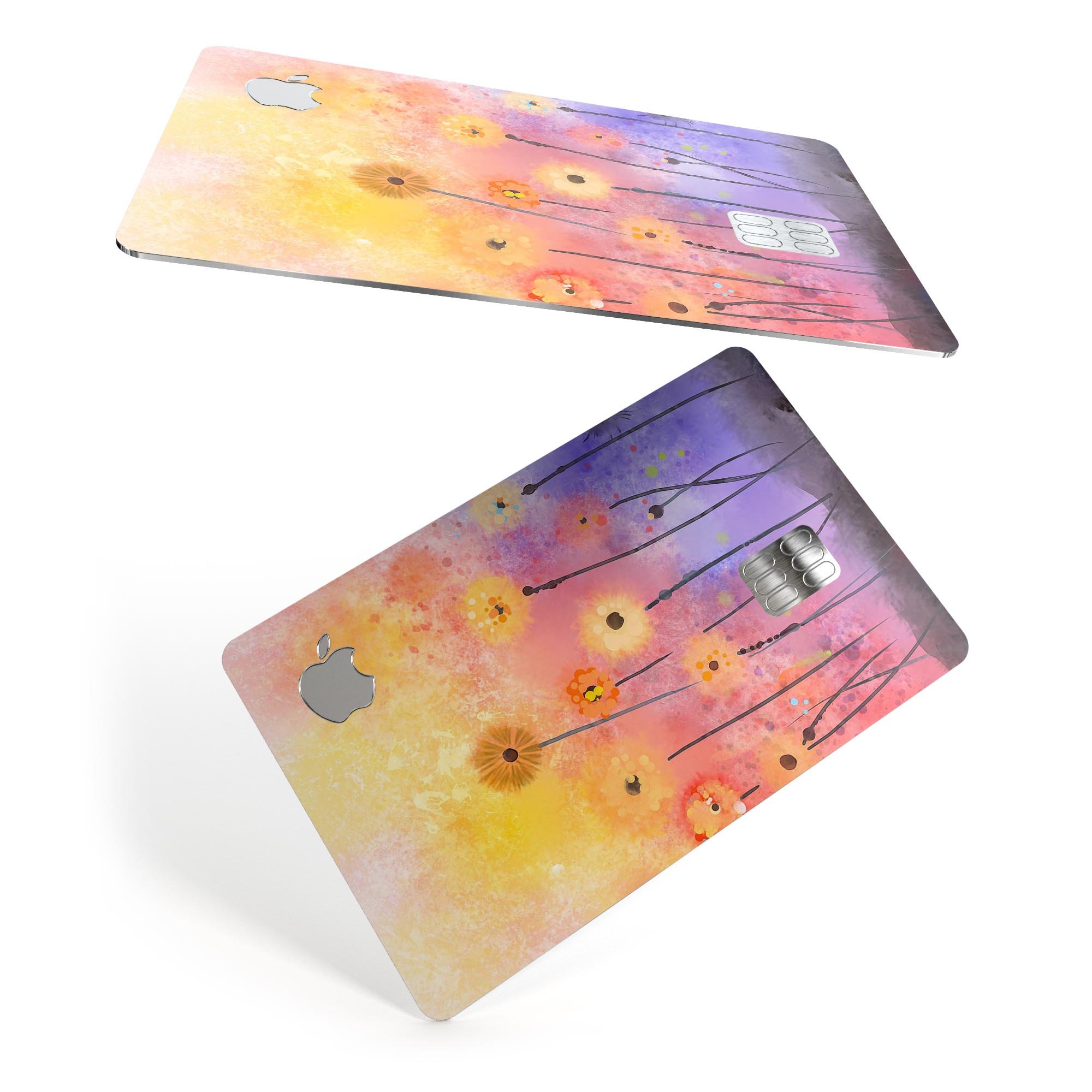 Drizzle Watercolor Flowers V2 decal skin for Apple Card, showcasing vibrant floral design and premium finish.