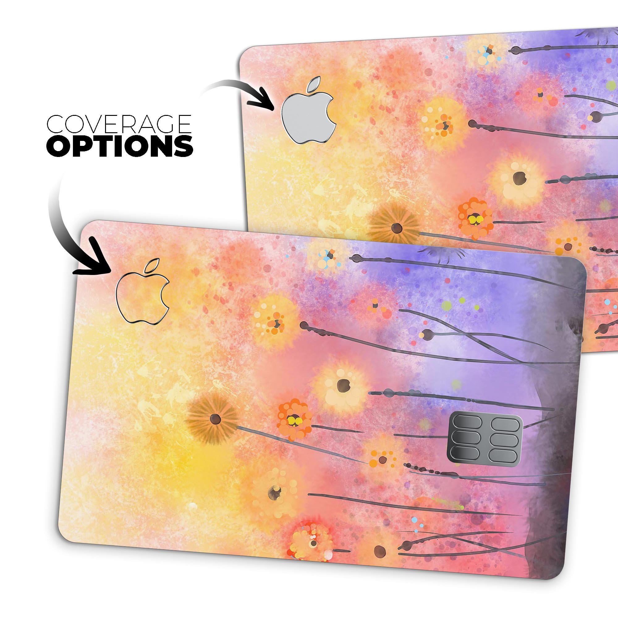 Drizzle Watercolor Flowers V2 decal skin for Apple Card, showcasing vibrant floral design and premium finish.