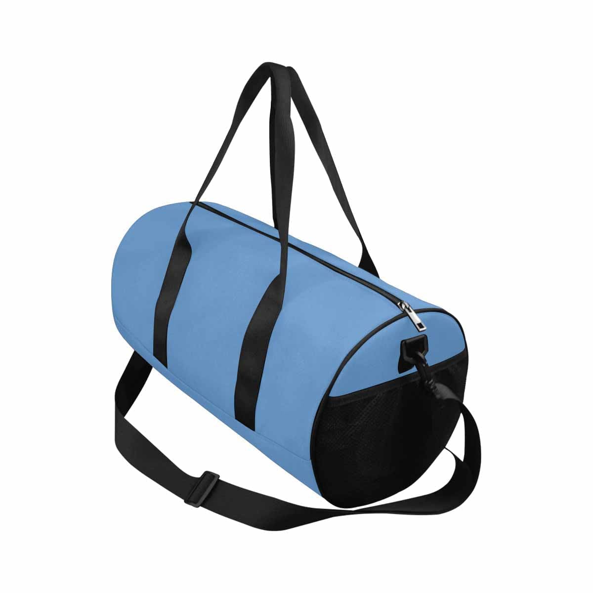 Blue Gray Duffel Bag designed for travel and outdoor activities, featuring waterproof fabric and spacious compartments.