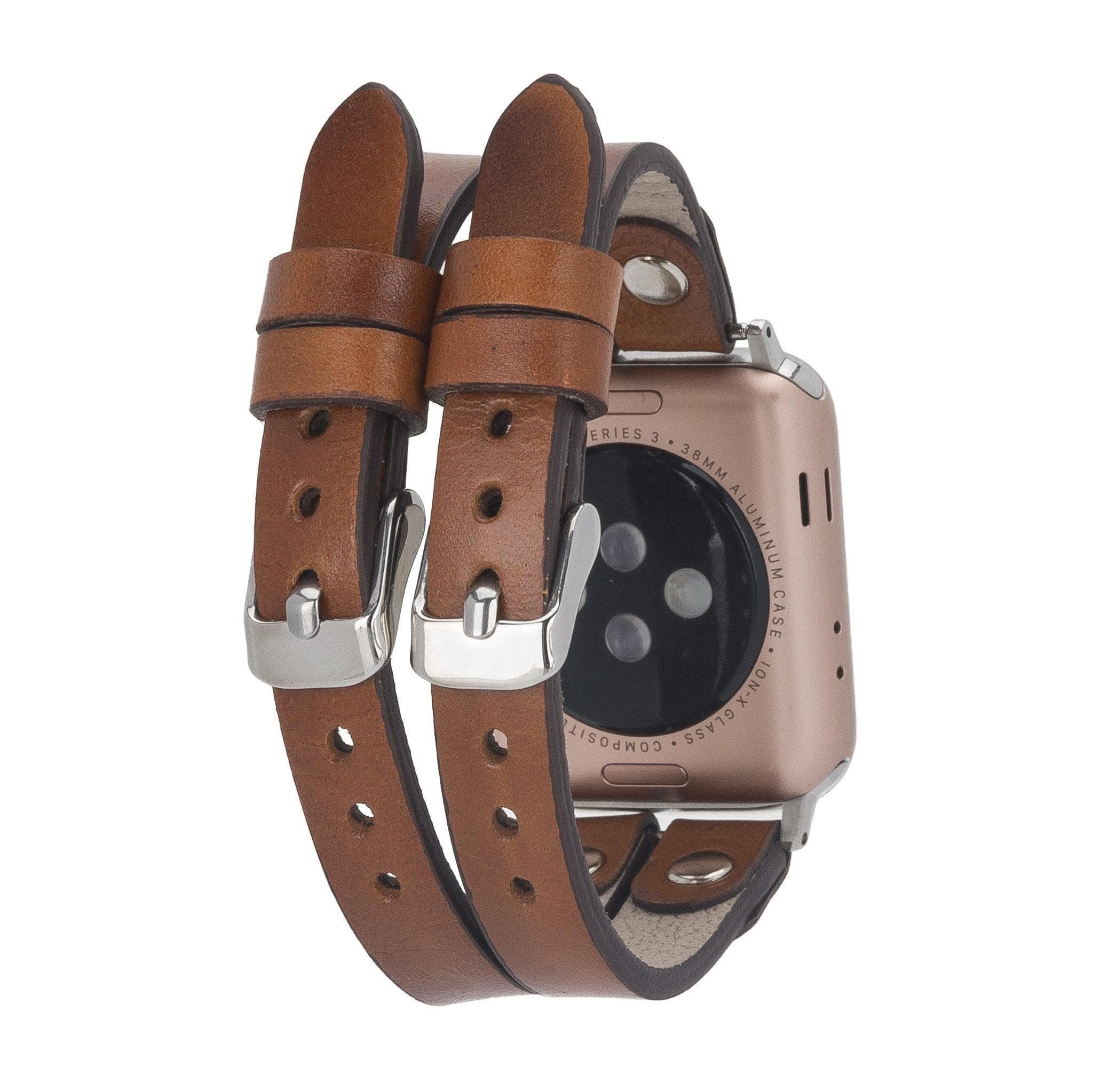 Durham Ely Apple Watch Leather Strap in premium full-grain leather with stainless steel buckle, showcasing personalization options.