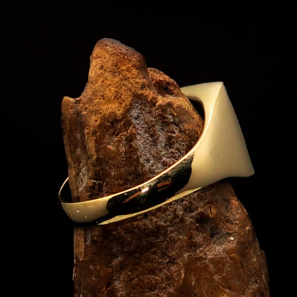 A stylish square-shaped Dutch Flag Ring made of polished brass with an enamel inlay, showcasing the vibrant colors of the Holland flag.