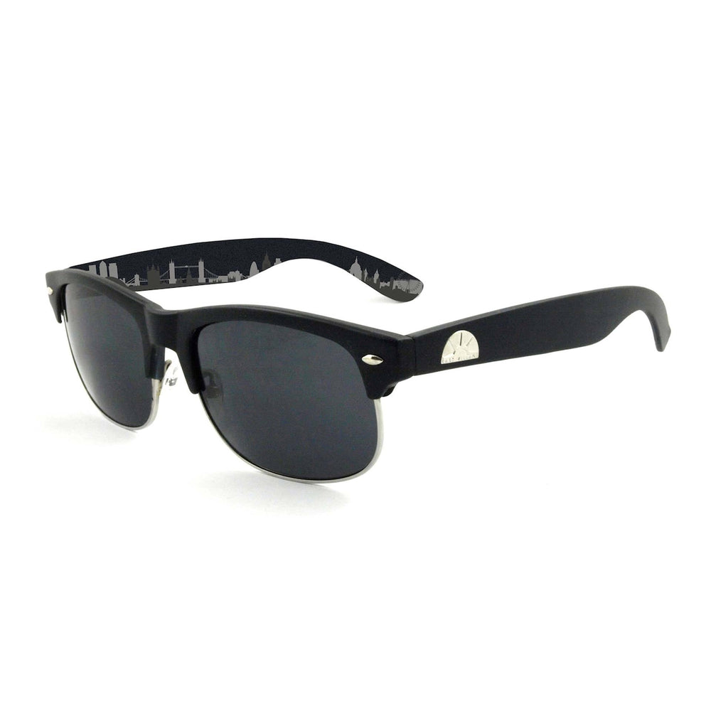 East Village Classic 'Tyson' Retro Sunglasses in Matt Black Rubber with solid smoke lens and logo plates on temples.