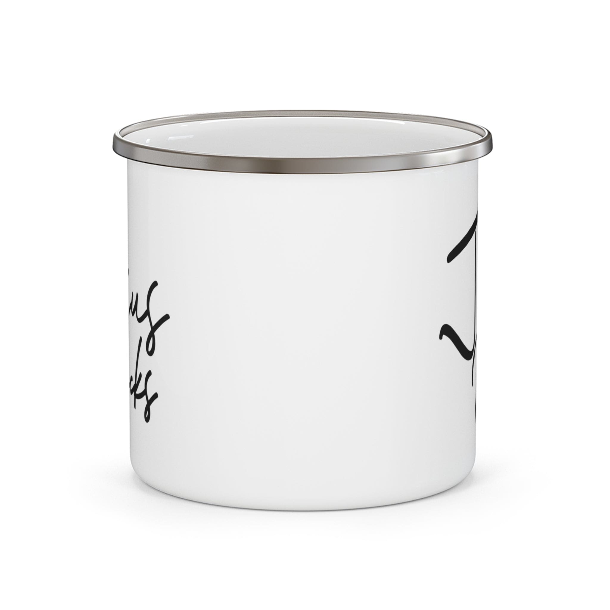 Durable enamel camping mug with 'Jesus Rocks' design, perfect for coffee and outdoor activities.