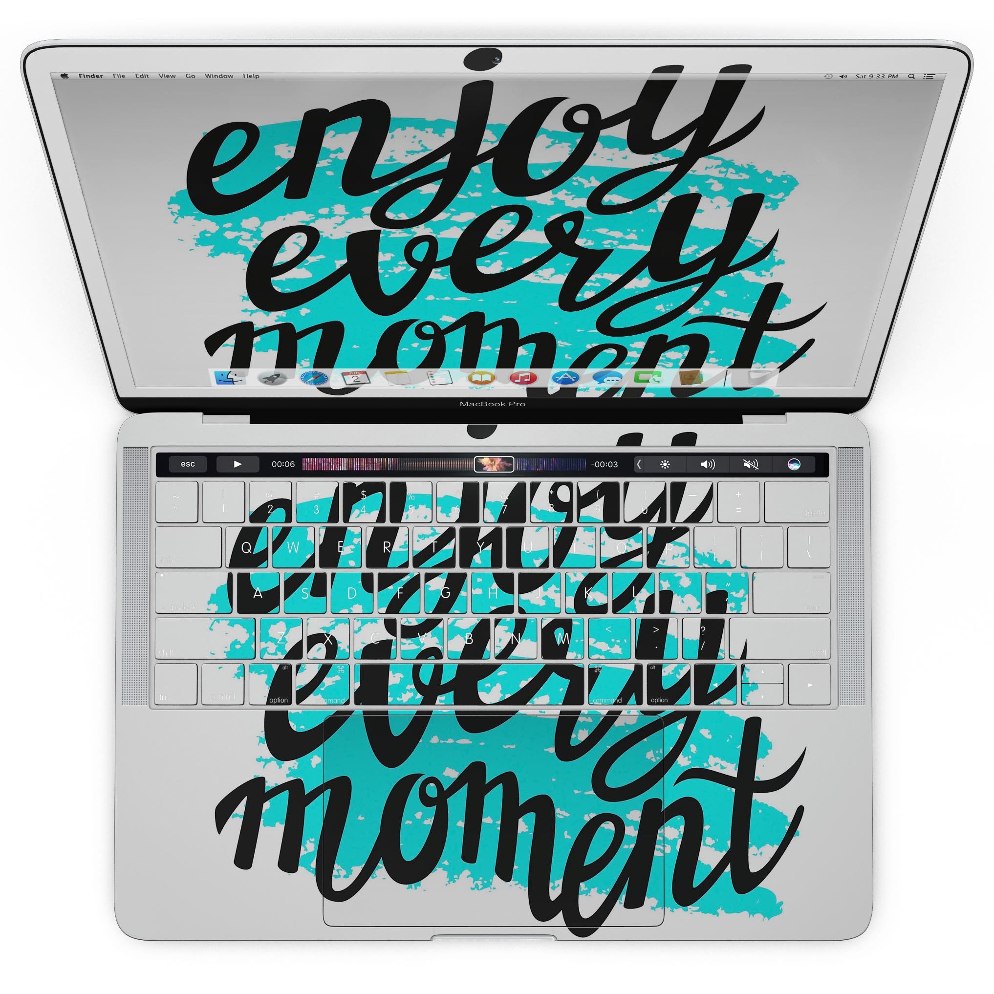 Stylish MacBook Pro with Touch Bar featuring a vibrant skin kit, showcasing its sleek design and premium vinyl finish.