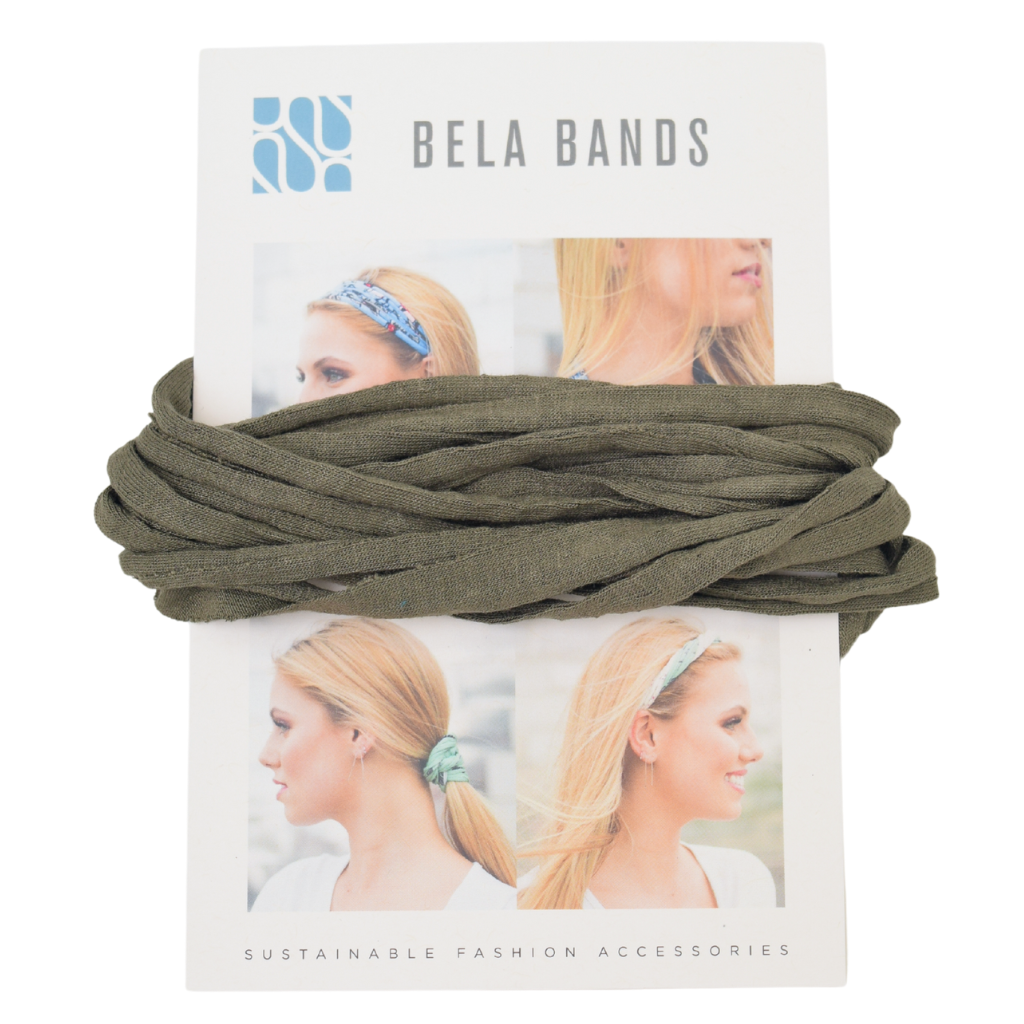 Essential Solid Bela Band Singles in various solid colors, showcasing their versatility as a headband and bracelet.