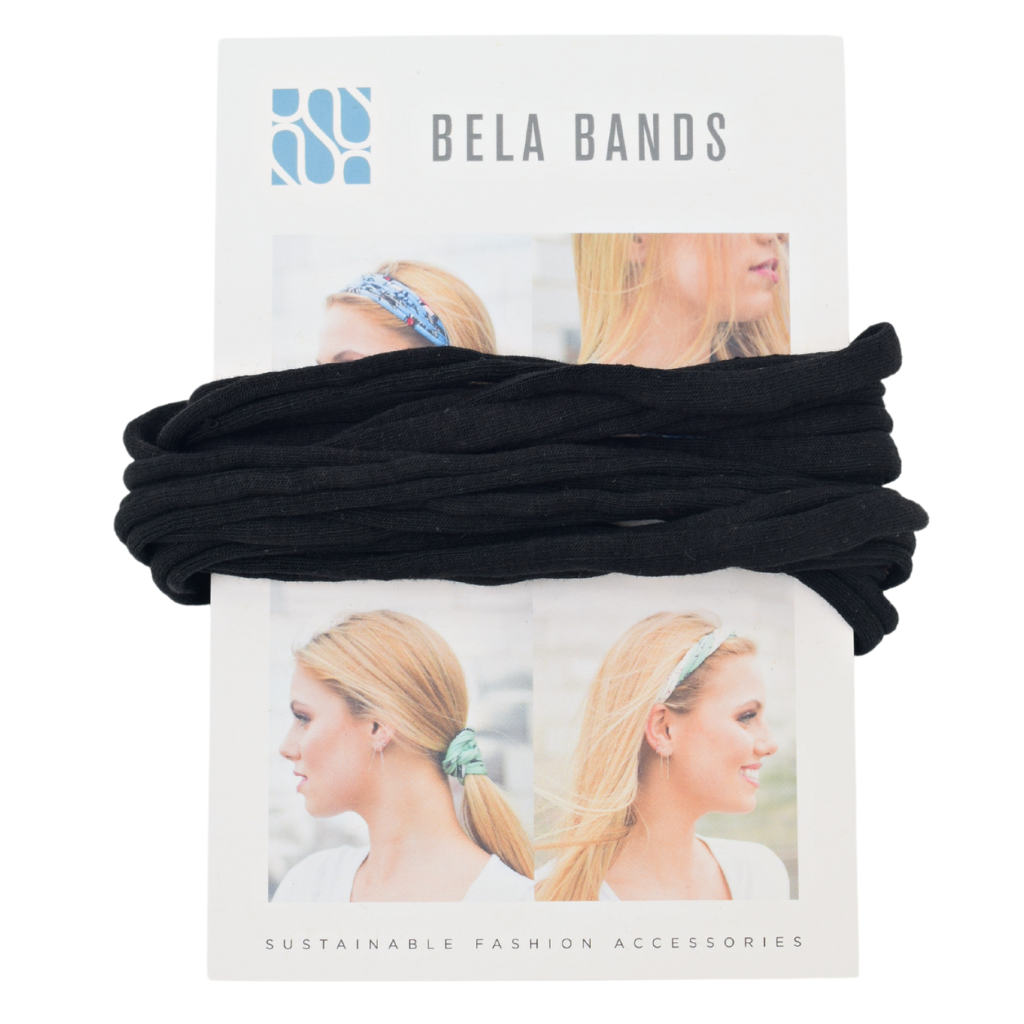 Essential Solid Bela Band Singles in various solid colors, showcasing their versatility as a headband and bracelet.