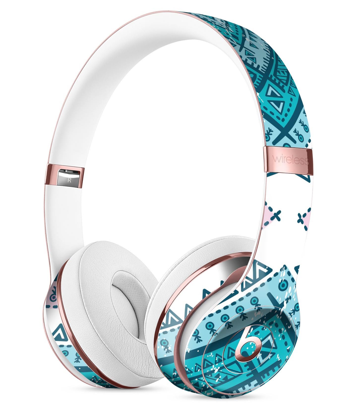 Ethnic Aztec Blue and Pink Skin Kit for Beats by Dre Solo 3 Wireless Headphones, showcasing vibrant colors and intricate patterns.