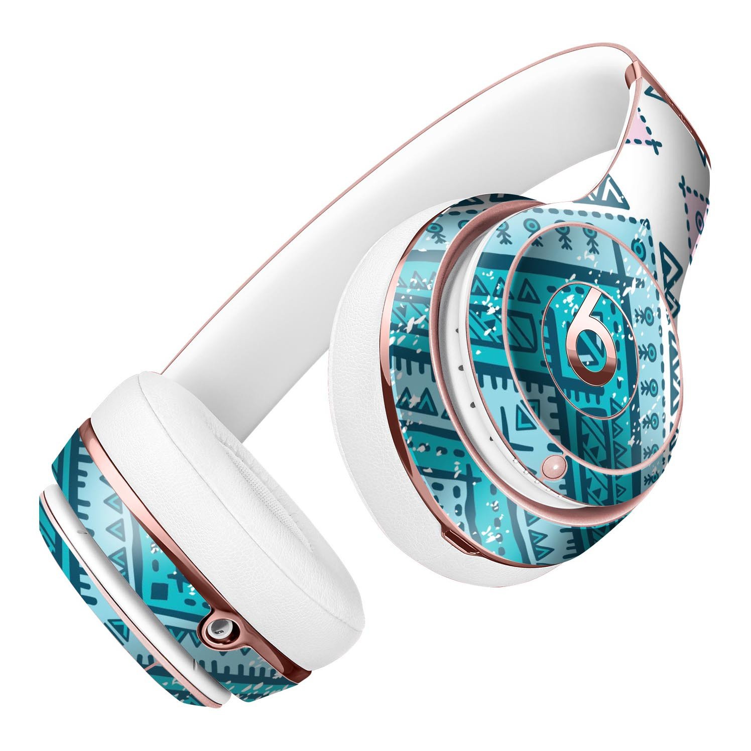 Ethnic Aztec Blue and Pink Skin Kit for Beats by Dre Solo 3 Wireless Headphones, showcasing vibrant colors and intricate patterns.