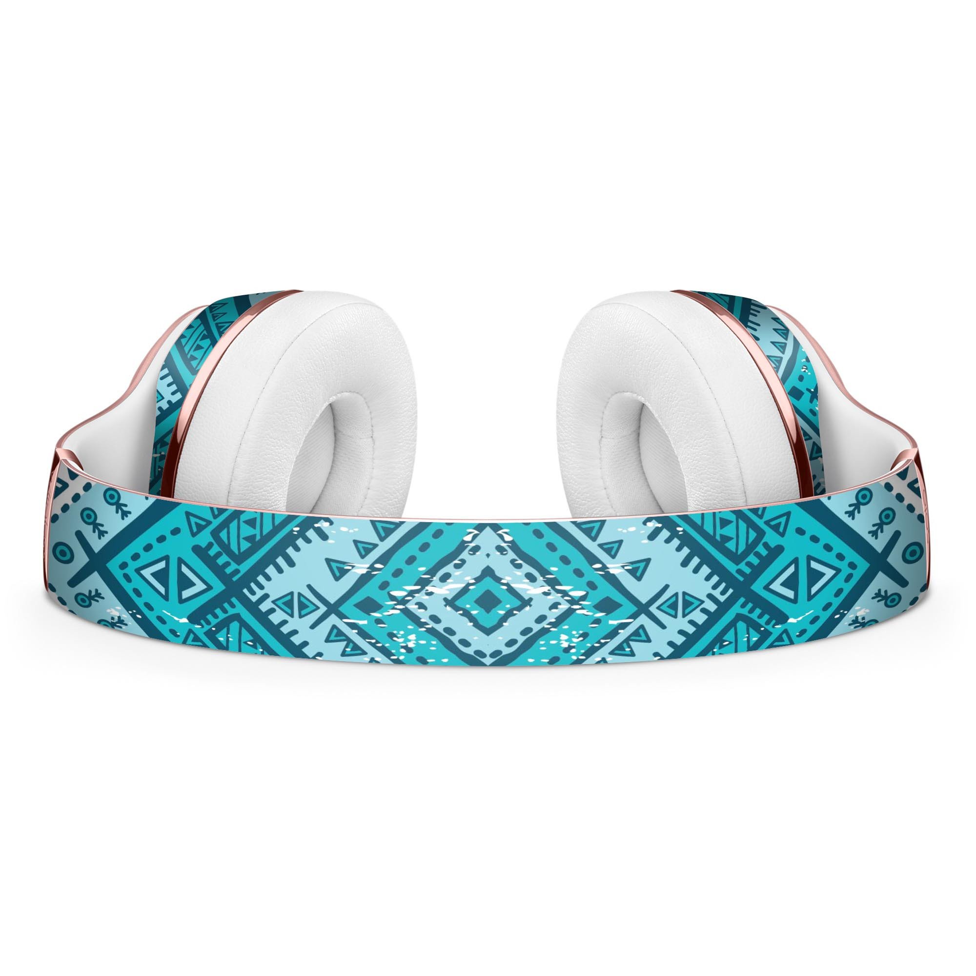Ethnic Aztec Blue and Pink Skin Kit for Beats by Dre Solo 3 Wireless Headphones, showcasing vibrant colors and intricate patterns.