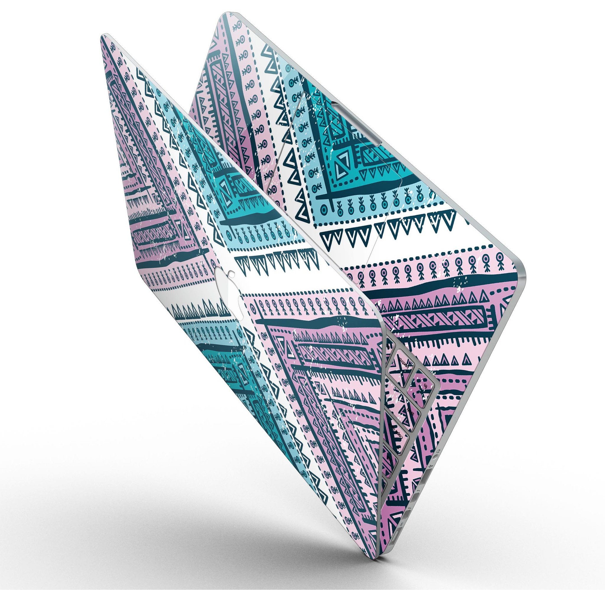Ethnic Aztec Blue and Pink Point skin for MacBook Pro, showcasing vibrant colors and intricate patterns for stylish protection.