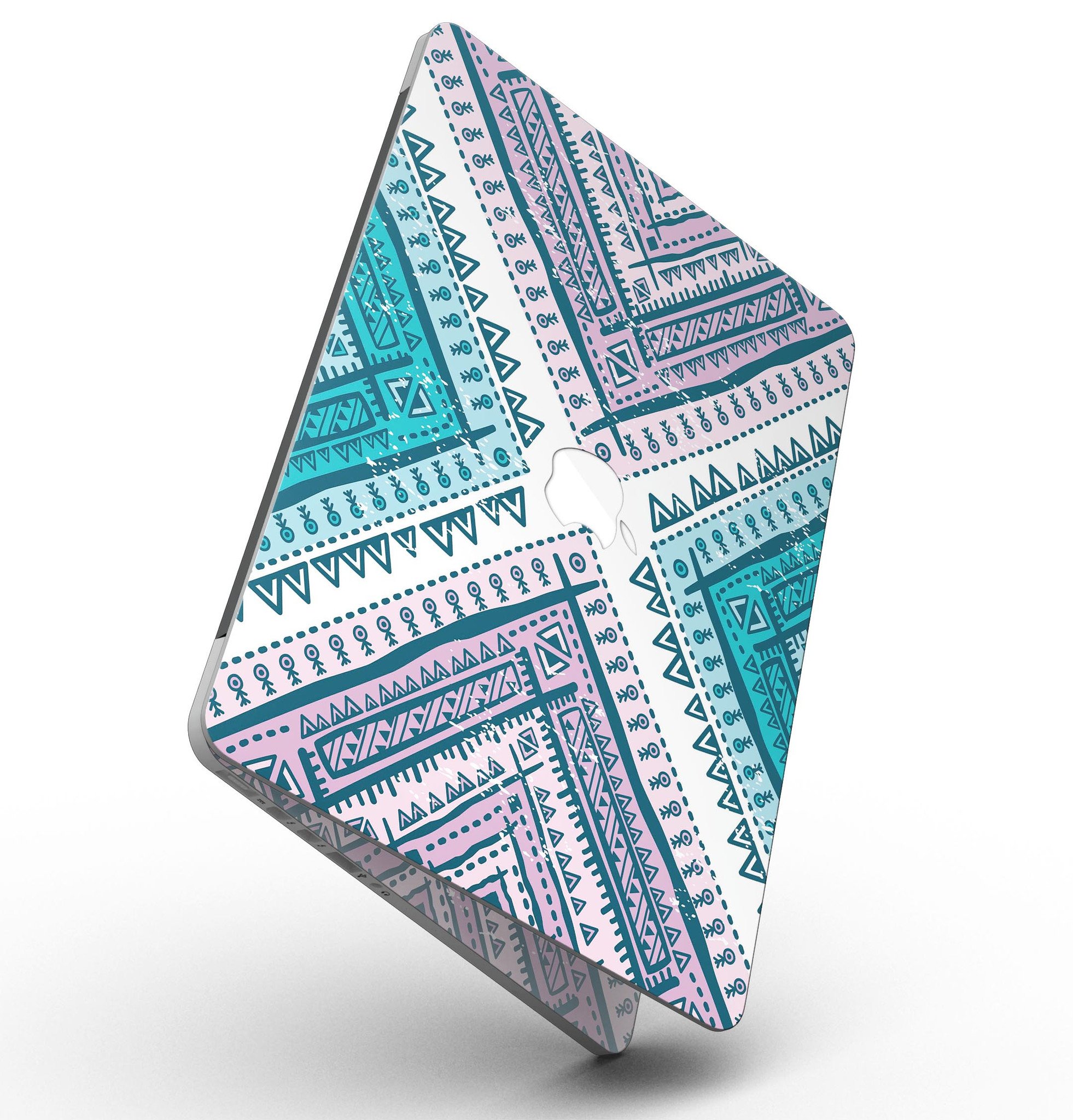 Ethnic Aztec Blue and Pink Point skin for MacBook Pro, showcasing vibrant colors and intricate patterns for stylish protection.