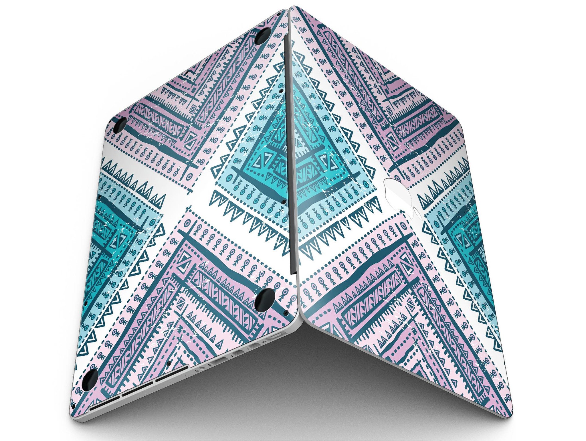 Ethnic Aztec Blue and Pink Point skin for MacBook Pro, showcasing vibrant colors and intricate patterns for stylish protection.
