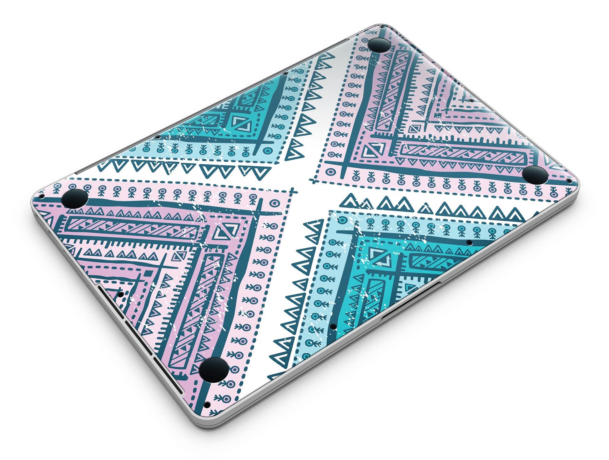 Ethnic Aztec Blue and Pink Point skin for MacBook Pro, showcasing vibrant colors and intricate patterns for stylish protection.