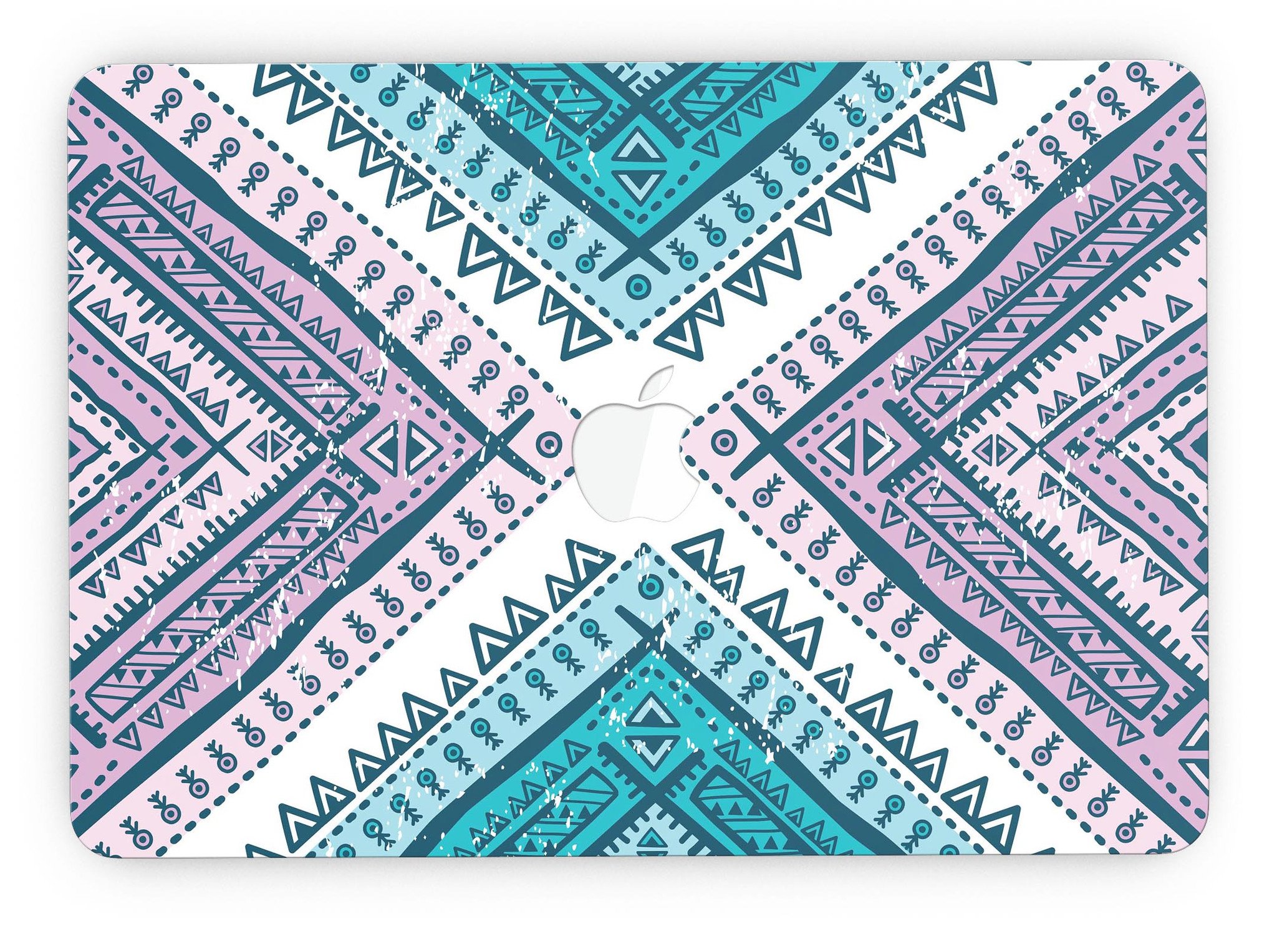 Ethnic Aztec Blue and Pink Point skin for MacBook Pro, showcasing vibrant colors and intricate patterns for stylish protection.