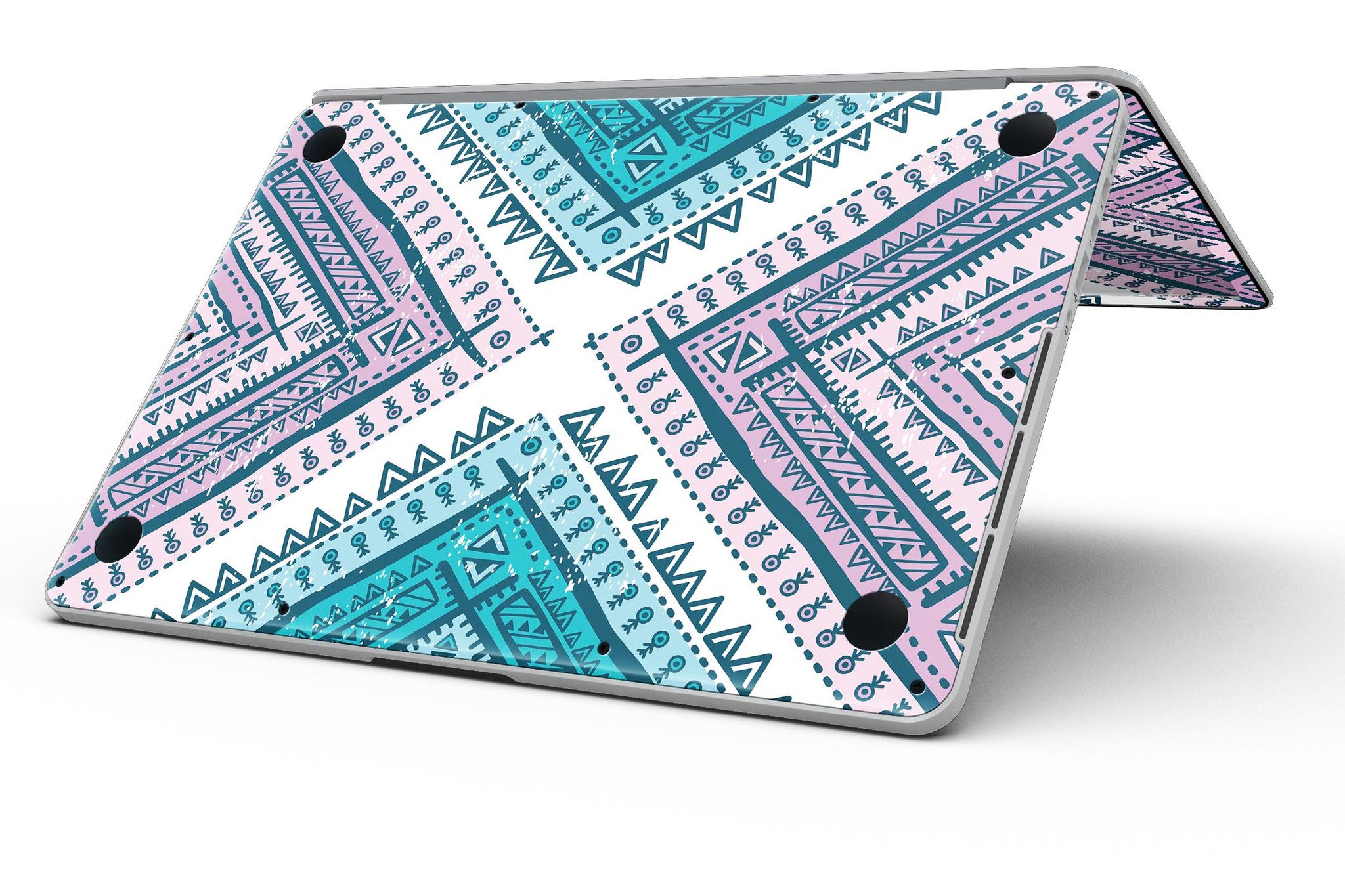 Ethnic Aztec Blue and Pink Point skin for MacBook Pro, showcasing vibrant colors and intricate patterns for stylish protection.
