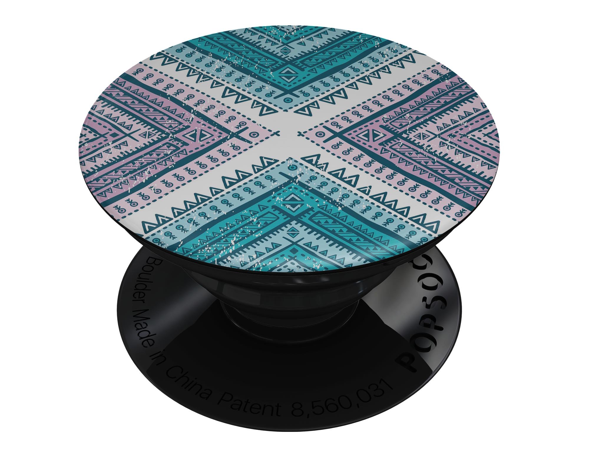 Ethnic Aztec Blue and Pink Skin Kit for PopSockets, featuring vibrant colors and intricate designs on premium vinyl.
